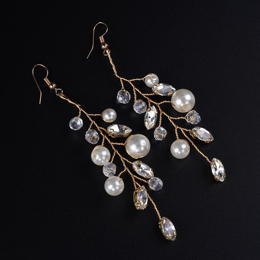 Jumwrit Bridal Hair Comb & Pearl Dangle Earrings Set - Handmade Rhinestone Wedding Hair Accessories for Women & Girls (Gold) | Perfect for Bridal Showers, Weddings & Special Occasions