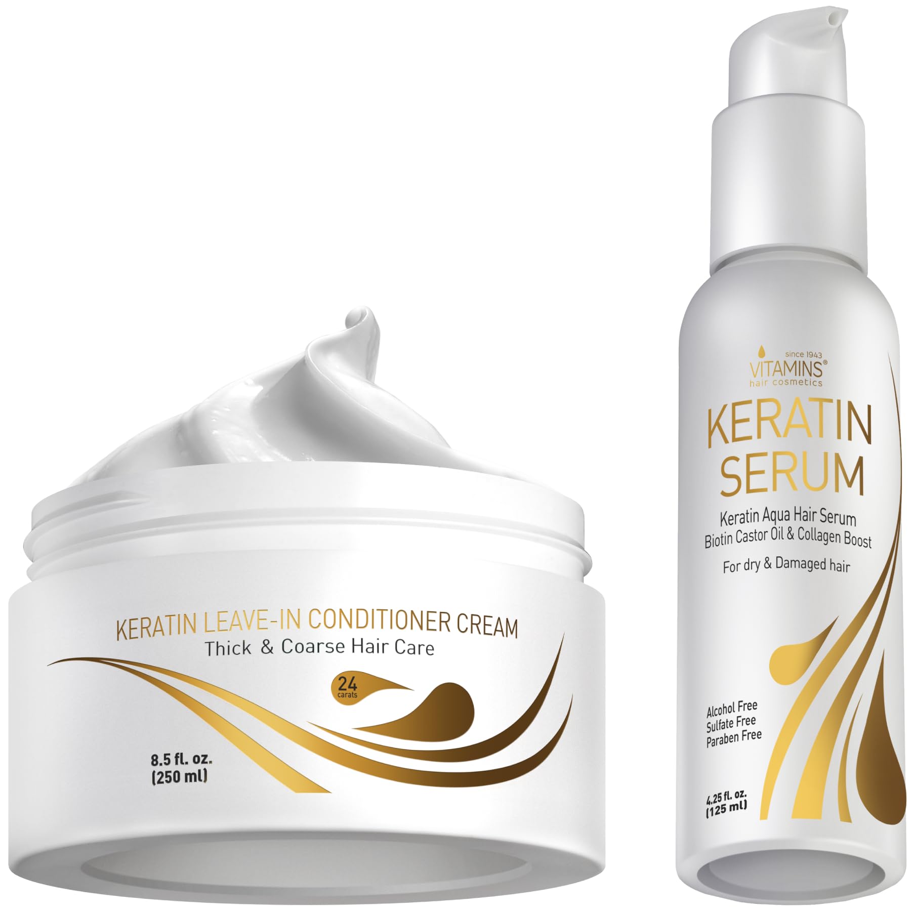 Keratin Hair Treatment Leave-In Conditioner & Serum Kit for Dry Damaged Hair - No Rinse Moisturizing Cream & Anti-Frizz Gloss - Salon Quality Care for Curly, Wavy & Straight Hair - Perfect for Daily Hydration & Frizz Control at Home or Salon