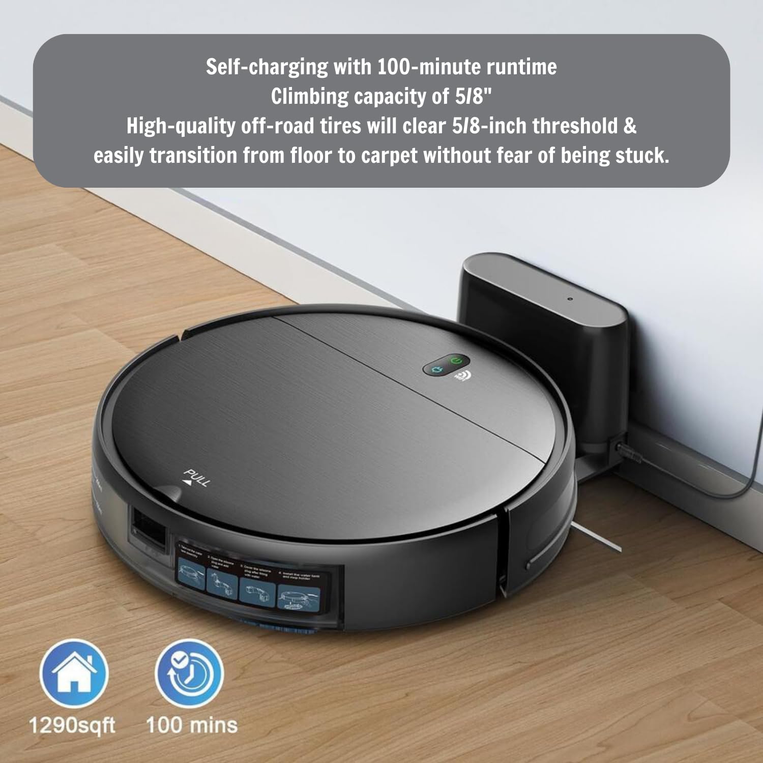 Smart Robot Vacuum and Mop Combo 2-in-1 with Wi-Fi/App Control, 1400Pa Strong Suction, Self-Charging - Ideal for Hard Floors, Pet Hair & Low-Pile Carpets - Perfect for Daily Home Cleaning & Pet Owners