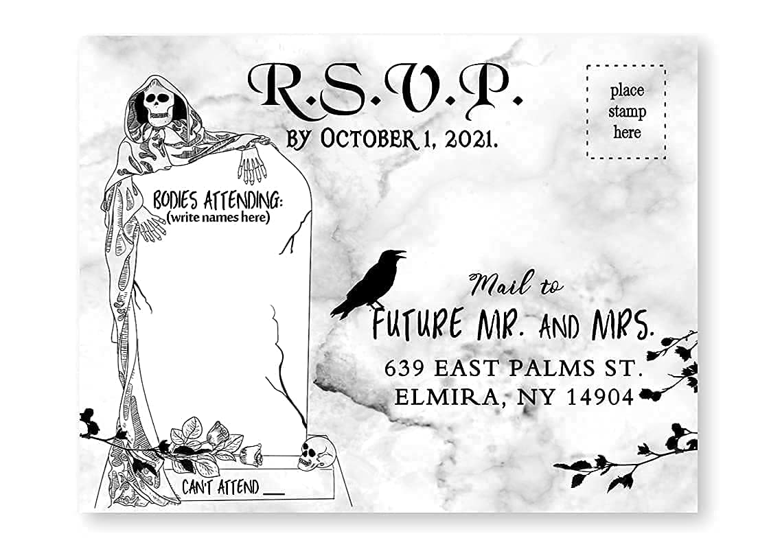 Elegant Black and White Gothic Wedding Invitations Set of 50 - Halloween Theme with RSVP Postcards | Perfect for Dark Romance Weddings, Gothic Celebrations & Halloween Parties