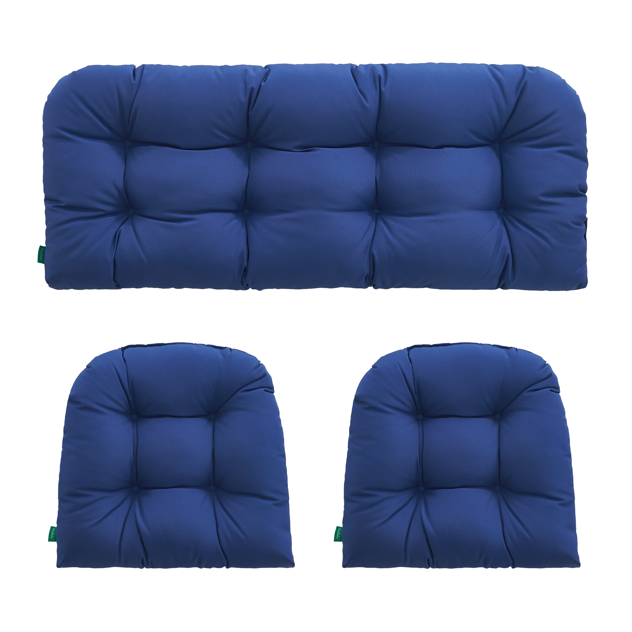 **3-Piece All-Weather Tufted Wicker Chair Cushion Set – 1 Loveseat & 2 U-Shaped Waterproof Patio Cushions for Outdoor/Indoor Furniture, Bench, Sofa – Navy Blue – Perfect for Garden, Deck, Poolside & Sunroom**