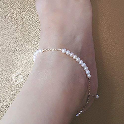 AAA Grade Delicate Cultured Pearl Anklet with 14K Gold Filled Clasp - Elegant Pearl & Gold Ankle Bracelet for Women - Perfect for Weddings, Parties & Special Occasions