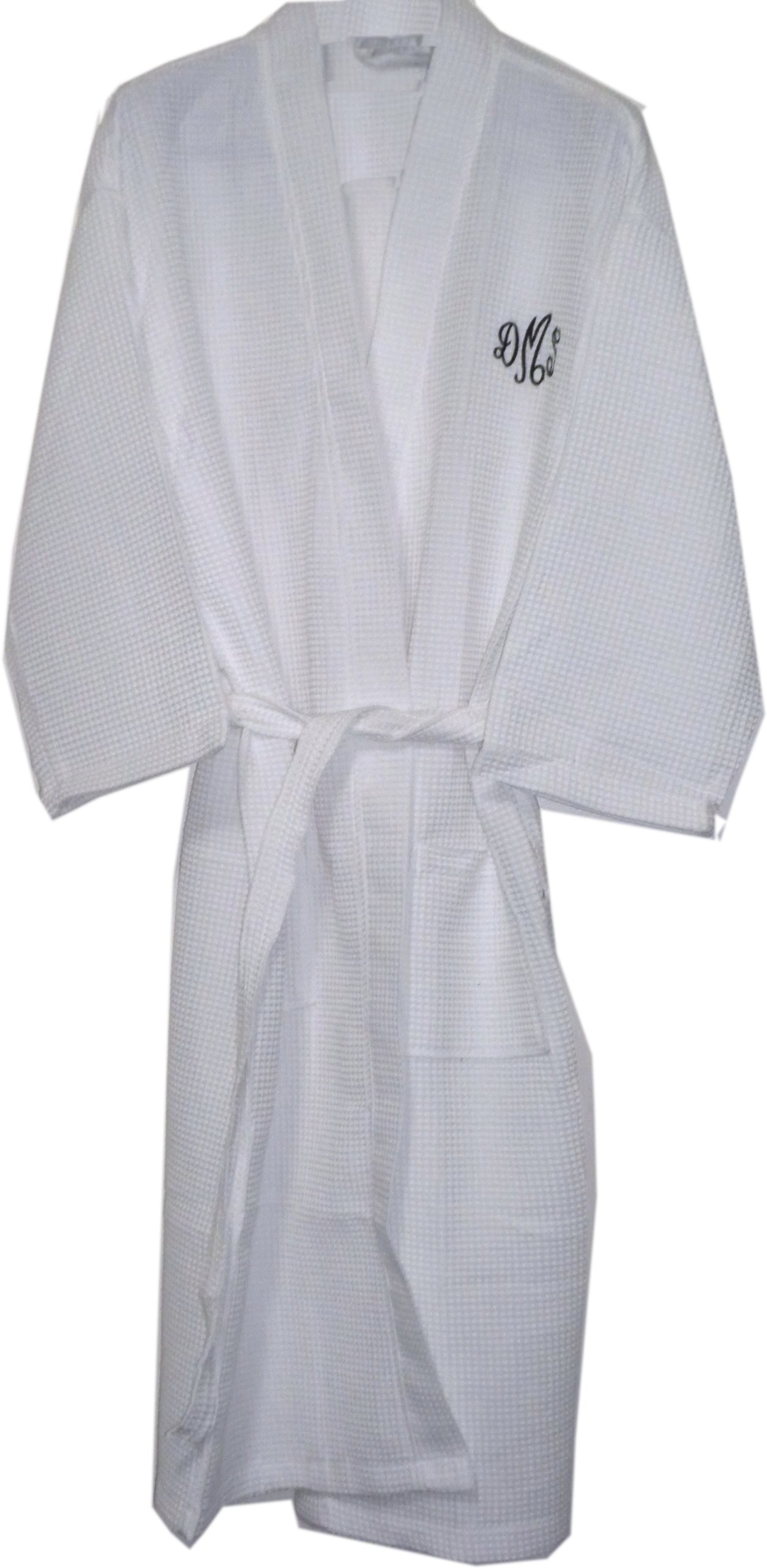 Luxury White Long Cotton Waffle Bathrobe for Women - Personalized Monogram Bridesmaid Robe - Spa, Hotel, Bridal Shower & Wedding Party Gift