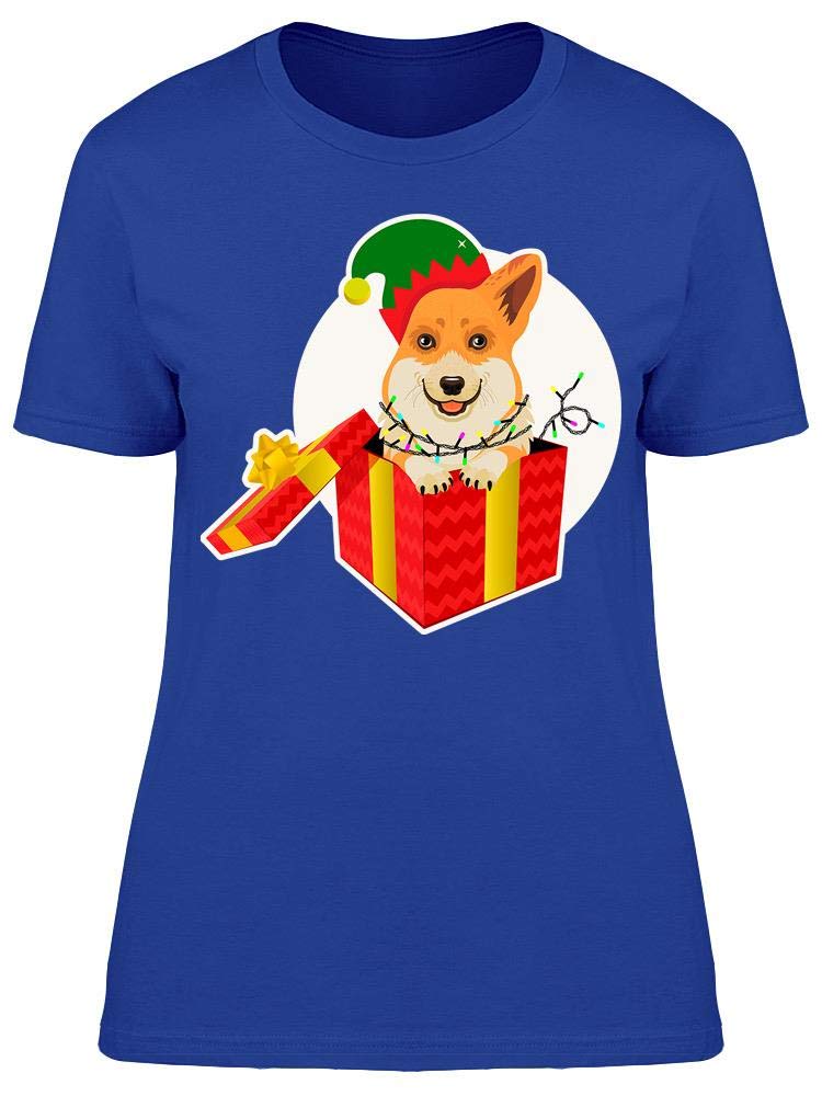 Corgi in A Box Graphic T-Shirt for Women - Cute Dog Lover Tee - Casual Comfort Fit Cotton Top for Everyday Wear, Outings & Gifts