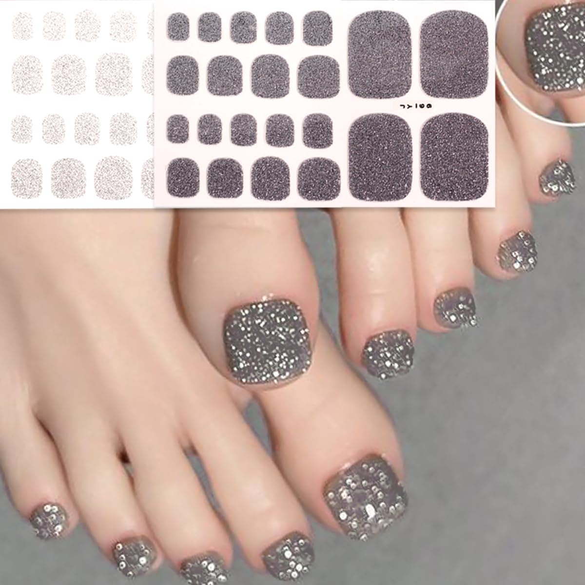 8 Sheets Glitter Toe Nail Stickers - Sparkly 3D Nail Wraps for Women | Self-Adhesive Nail Art Decals for Toes & Fingers | Waterproof & Long-Lasting | Perfect for Parties, Pedicures, Weddings, Vacations & Special Occasions | DIY Nail Design at Home, Salon, Spa & Beach Getaways | Easy Application & Removal