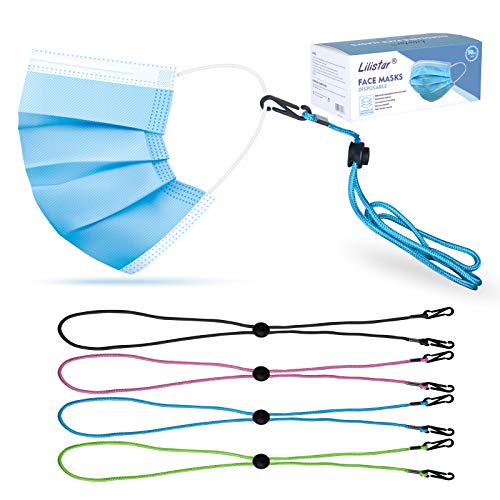 Lilistar 50PCS 3-Ply Disposable Face Masks with Adjustable Ear Loops - for Kids, Women & Adults - School, Travel & Work