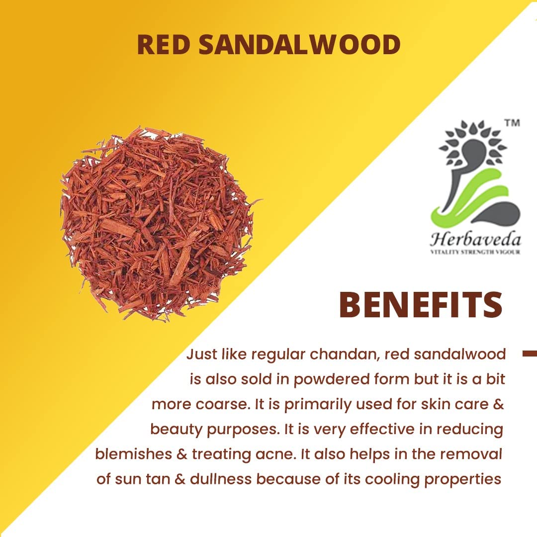 Herbaveda Red Sandalwood Powder 200g | Natural Raktha Chandan for Skin Care | Removes Sun Tan, Reduces Acne & Brightens Dull Skin | Perfect for DIY Face Masks & Ayurvedic Beauty Rituals