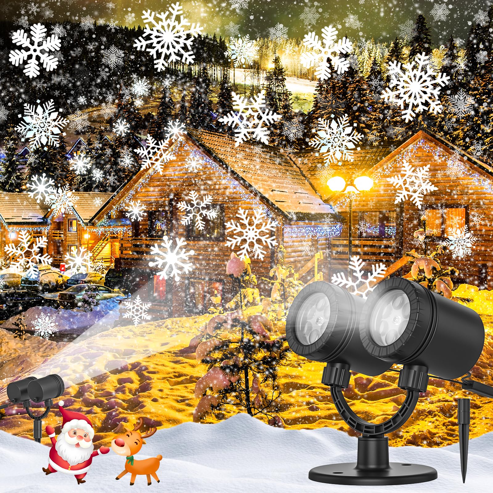 Snowflake Projector Lights Outdoor - Waterproof LED Christmas Lights with Snowfall Effect for Holiday Decorations - Perfect for Christmas Tree, Yard, and Home Decoration [LL-049-03]