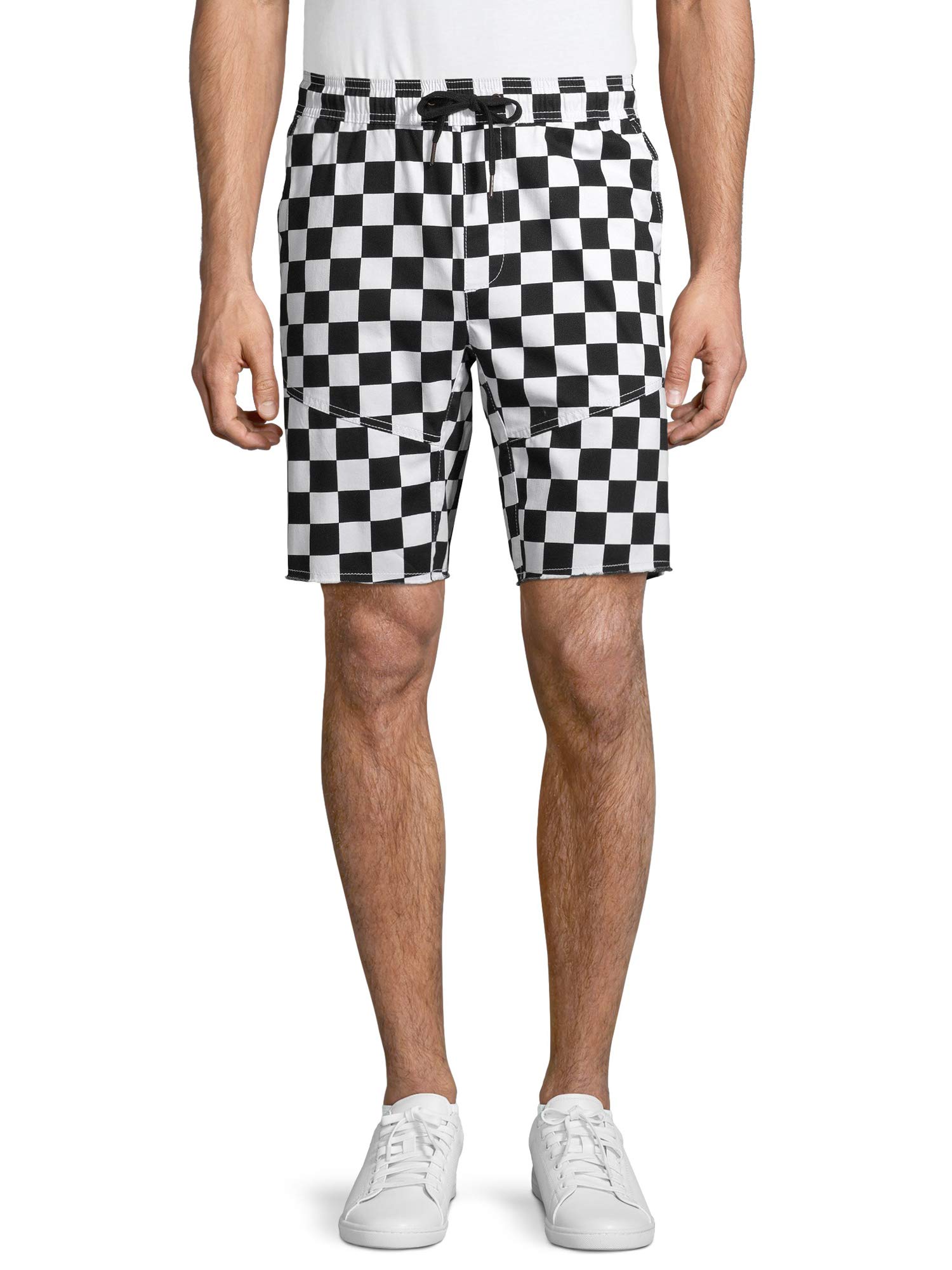 No Boundaries Men's Woven Jogger Shorts - Comfortable Casual Lounge Pants with Checkerboard Pattern (Size Large 36/38) - Perfect for Gym, Running, and Relaxing at Home