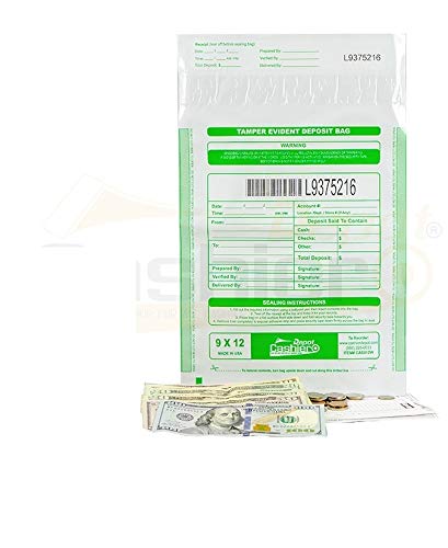 500 Tamper Evident Bank Deposit Bags 9x12 Inches - White Opaque Serialized Barcode Security Bags with Press & Seal Void Closure Tape for Cash Handling & Retail Banking (Ideal for Banks, Stores & Cashier Deposit)