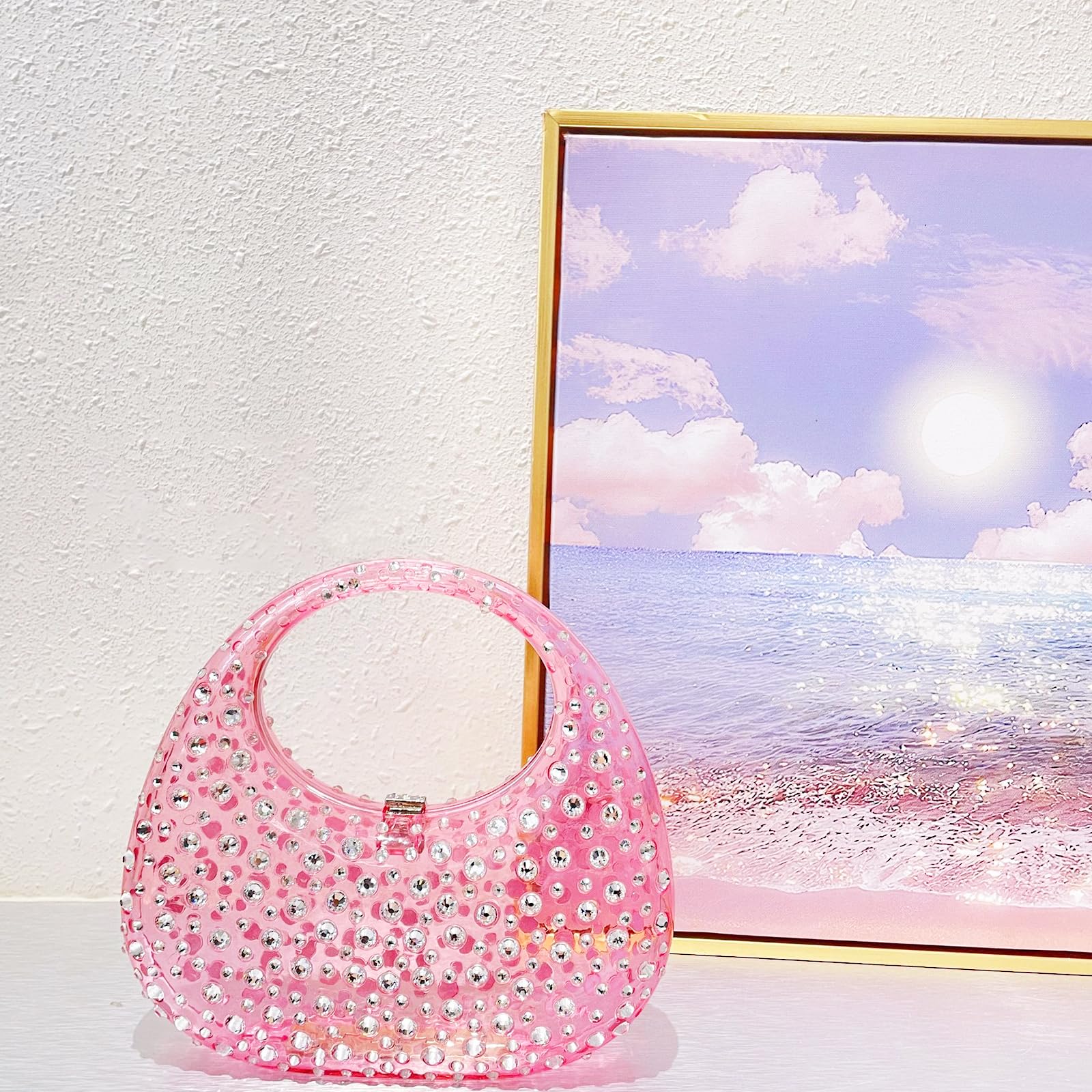 Elegant Women's Clutch Purses & Small Tote Bags - Diamond Evening Bag & Pink Acrylic Handbag for Wedding, Prom, Party & Travel | Perfect for Formal Events, Date Nights & Special Occasions