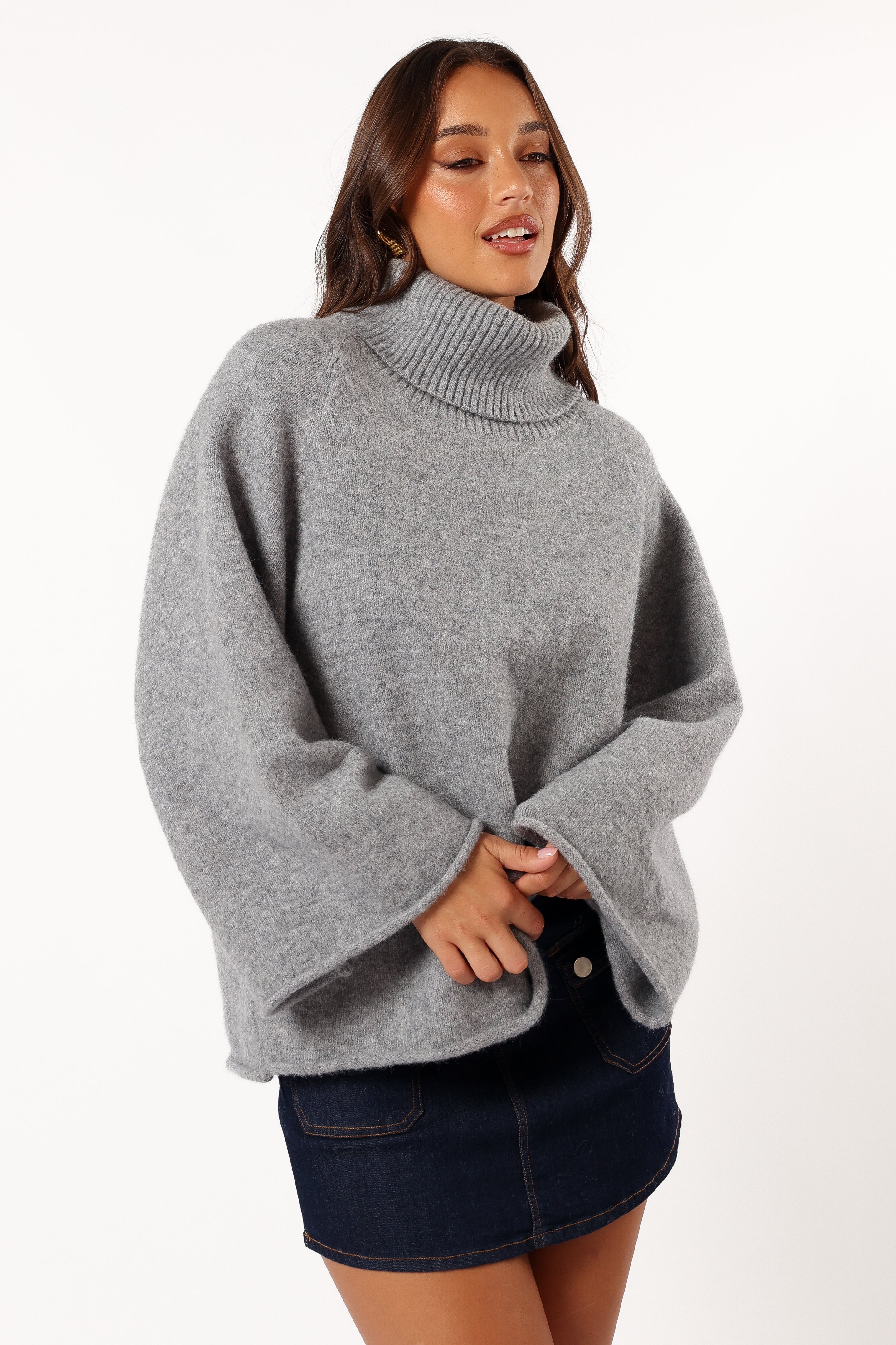 Bindy Cowlneck Knit Sweater - Soft Grey Marle Pullover for Women | Cozy Winter Fashion & Casual Office Wear