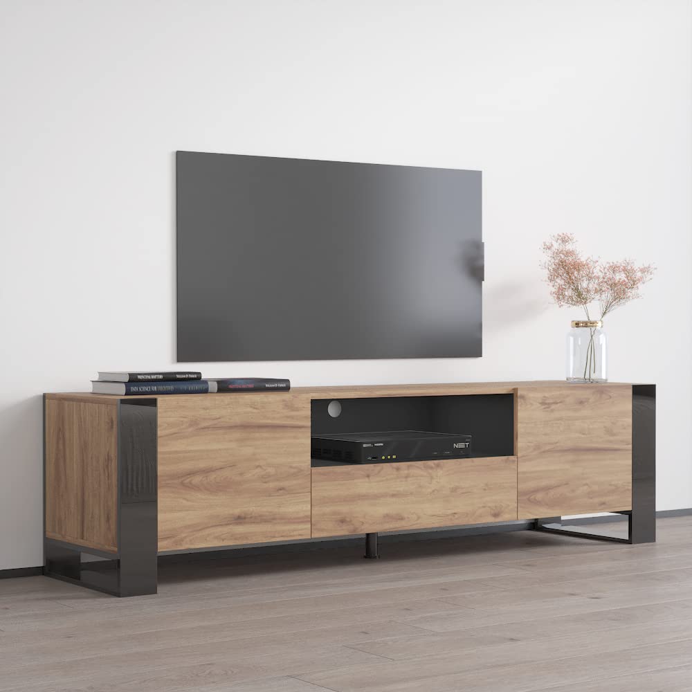Modern Oak & Gray Freestanding TV Stand with Storage Cabinets - 75