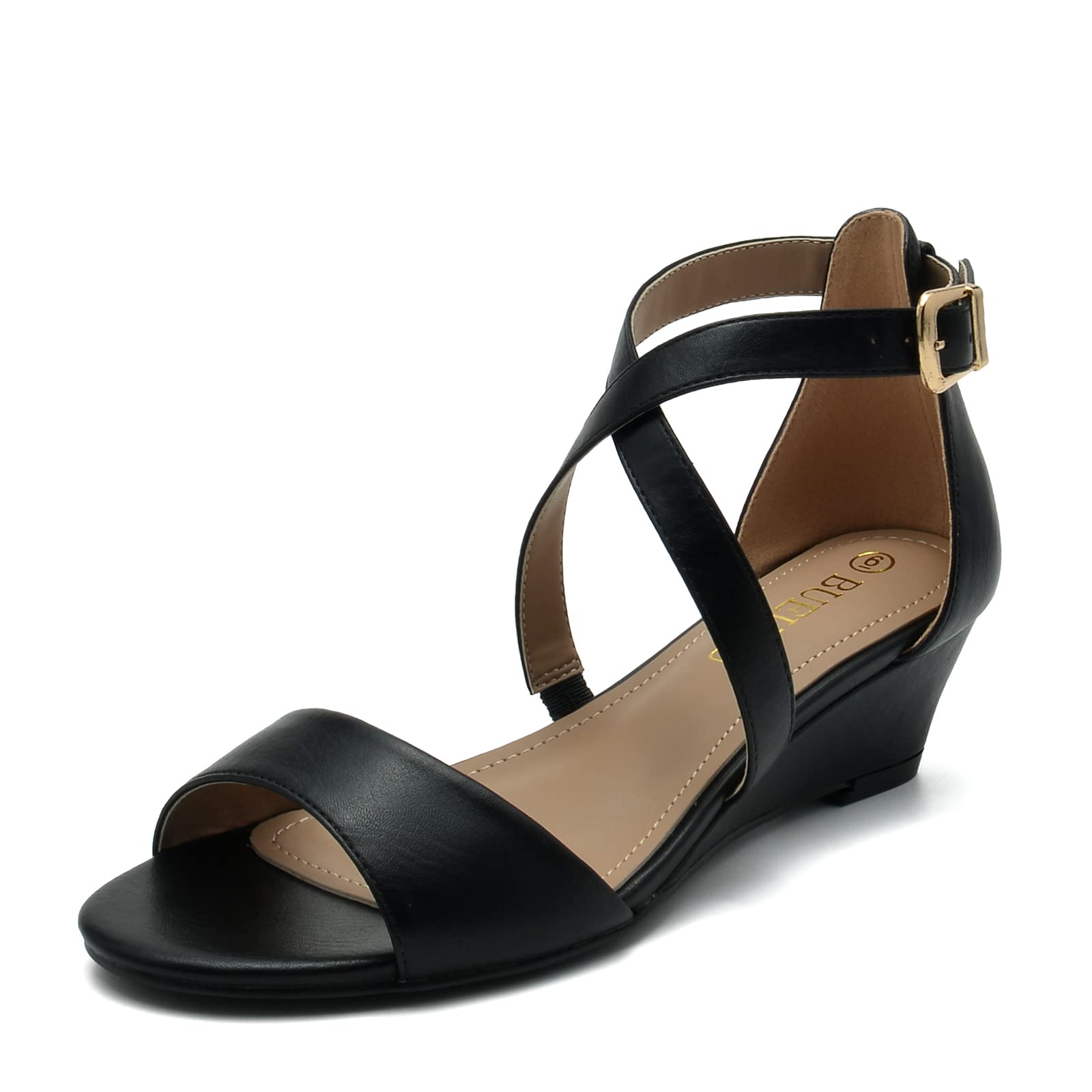 BUEUPU Women's Sexy Ankle Strap Low Wedge Sandals - Comfortable Summer Casual Shoes for Beach, Party & Date Night