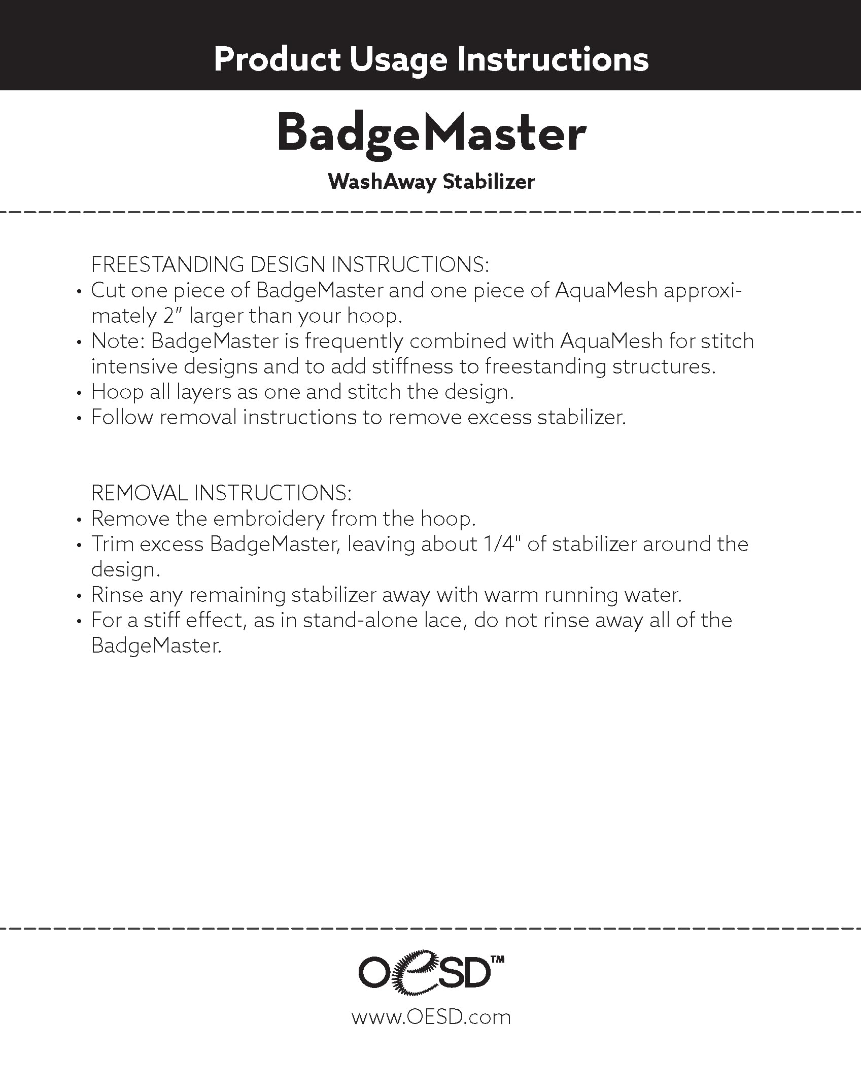 Badgemaster Wash Away Water Soluble Embroidery Stabilizer 12