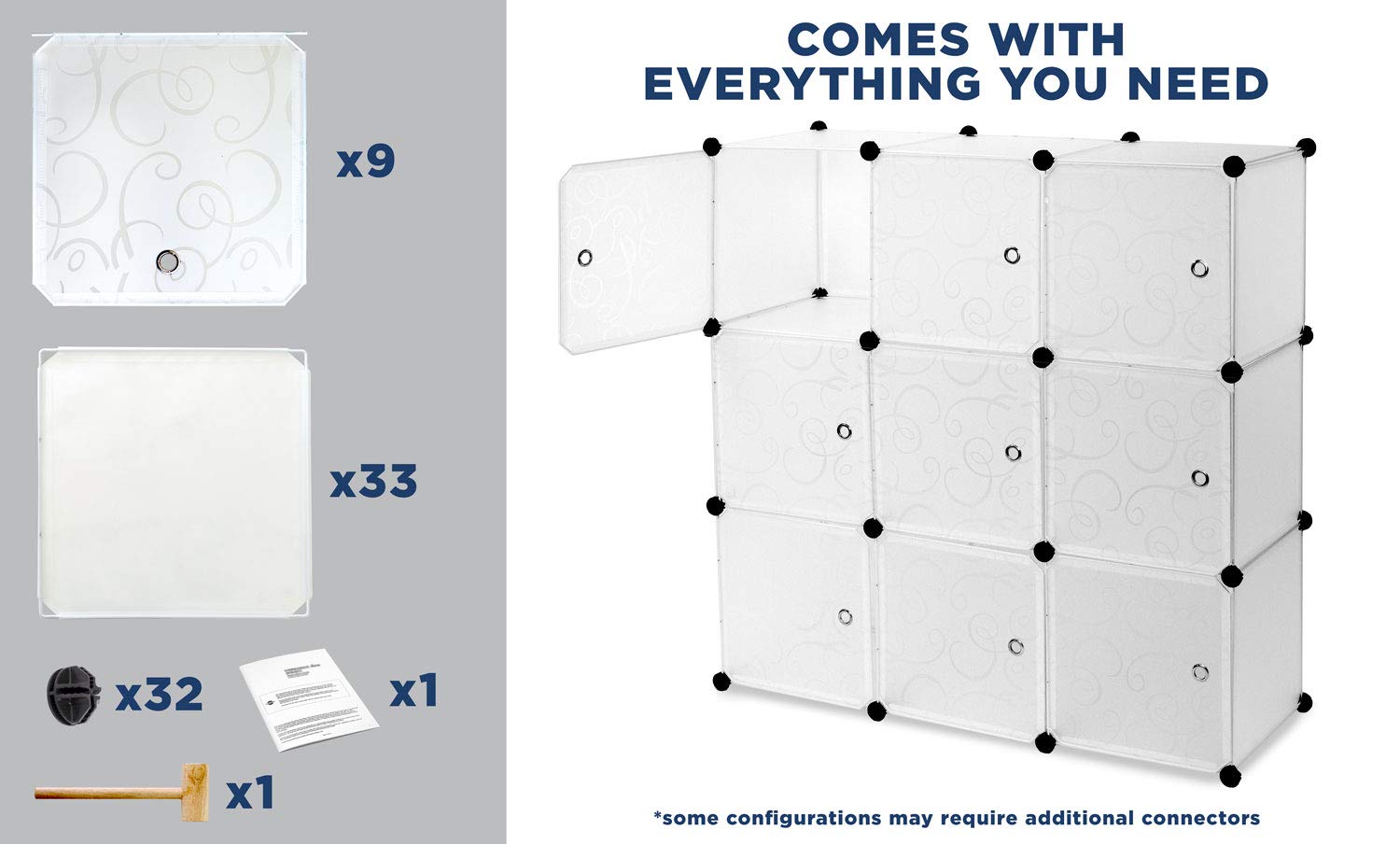 9-Cube Storage Organizer | Stackable Modular Closet Organizer with Doors & Drawers, Translucent White (42