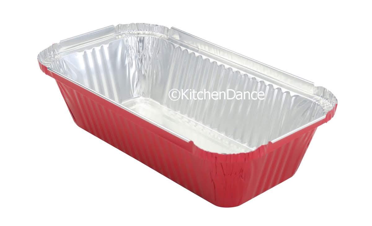 KitchenDance Disposable Aluminum Loaf Pans with Lids - 1.5 lb Rectangular Foil Baking Pans for Cakes, Cobblers & Food Storage - Heavy Duty 1650 Pans (Red, 125 Pack) - Perfect for Home Baking, Meal Prep & Party Catering