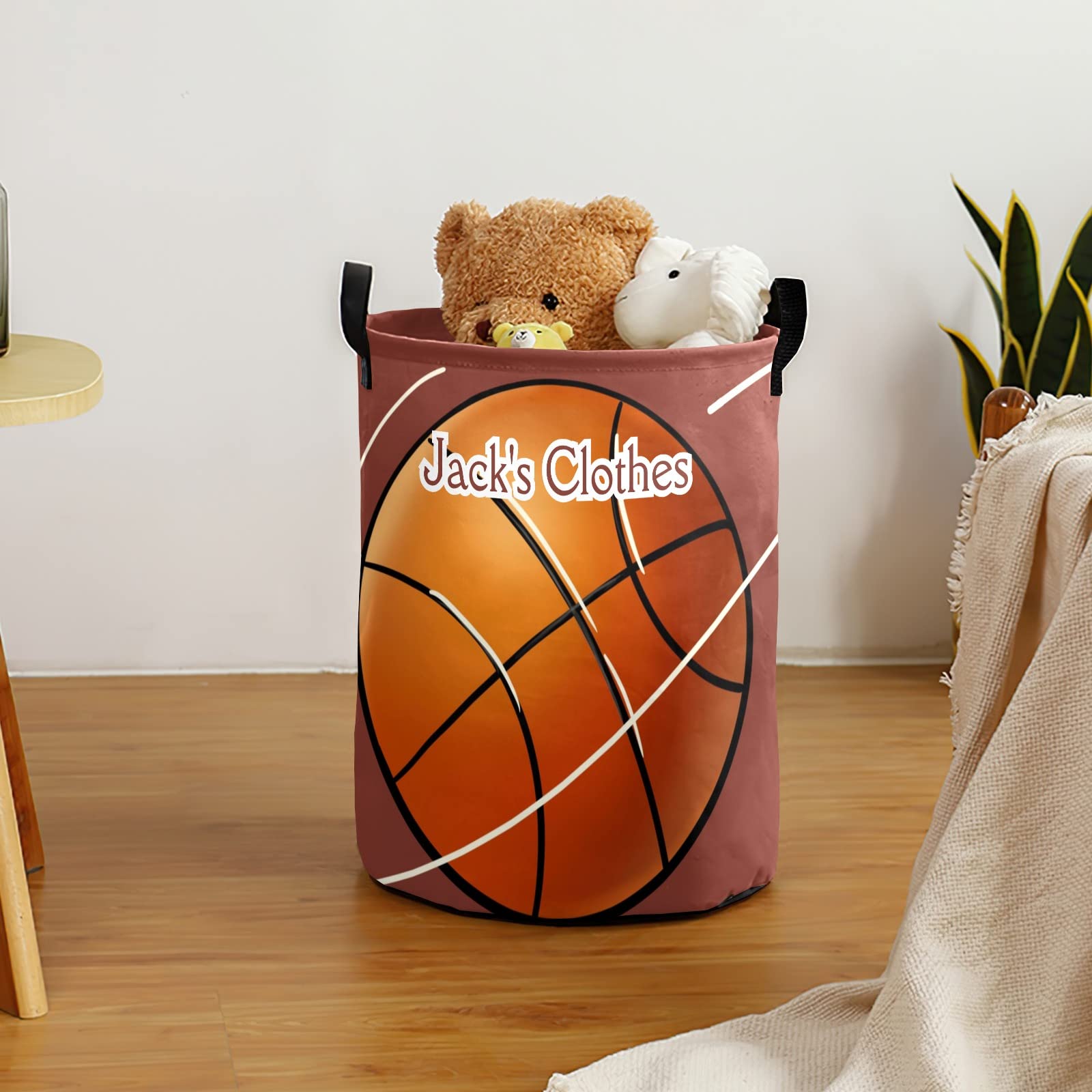 Personalized Basketball Laundry Hamper - Custom Waterproof Collapsible Drawstring Storage Bin with Handle for Clothes & Toys (50cm x 36cm) - Perfect for Kids' Rooms, Dorm Organization & Sports Themed Decor