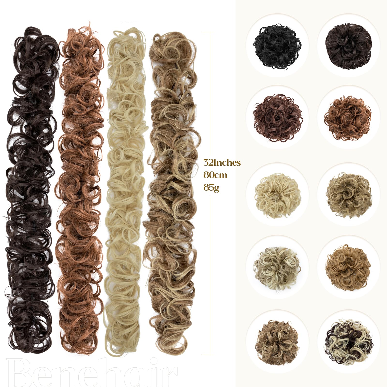 Messy Bun Scrunchie Hair Piece - 32 Inch DIY Wrap Around Ponytail | Fluffy Curly Synthetic Hair Extensions for Women | Light Brown to Ash Blonde | Perfect for Updos, Weddings, Cosplay & Everyday Styling