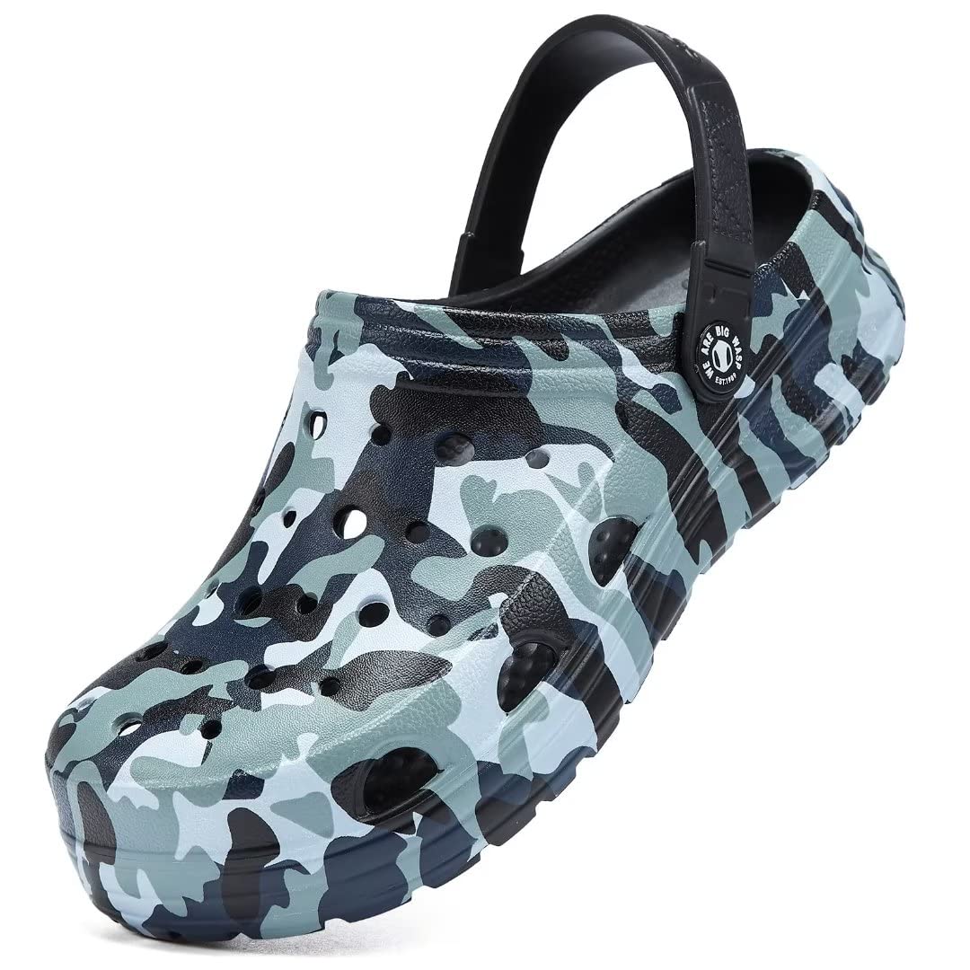 Kids Boys & Girls Black Camouflage Clogs - Non-Slip Children's Beach Shoes with Classic Marbled Tie Dye Design | Comfortable Waterproof Sandals for Toddlers | Perfect for Pool, Beach, and Outdoor Play