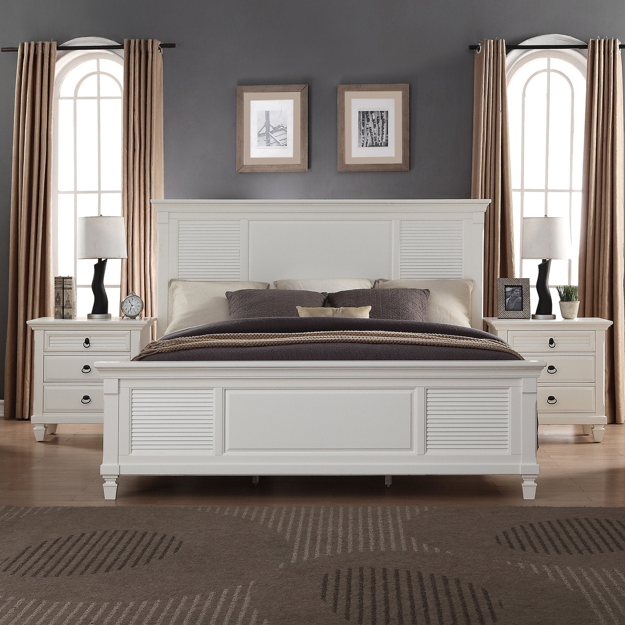 Regitina Modern White Wood Panel Bed Frame - Queen Size, Solid Wood Platform Bed with Headboard, Minimalist Scandinavian Style for Bedroom Decor