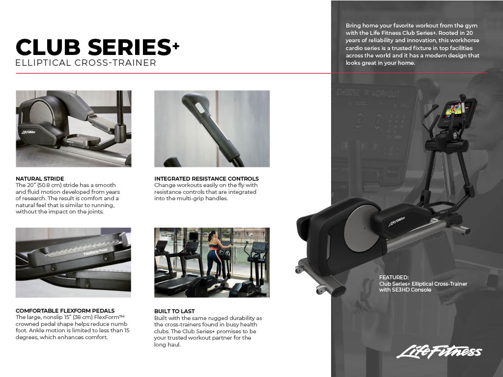 Life Fitness Club Series+ Elliptical Cross Trainer with SmartLink Console - Black | Home Gym Cardio Equipment for Weight Loss & Full-Body Workout