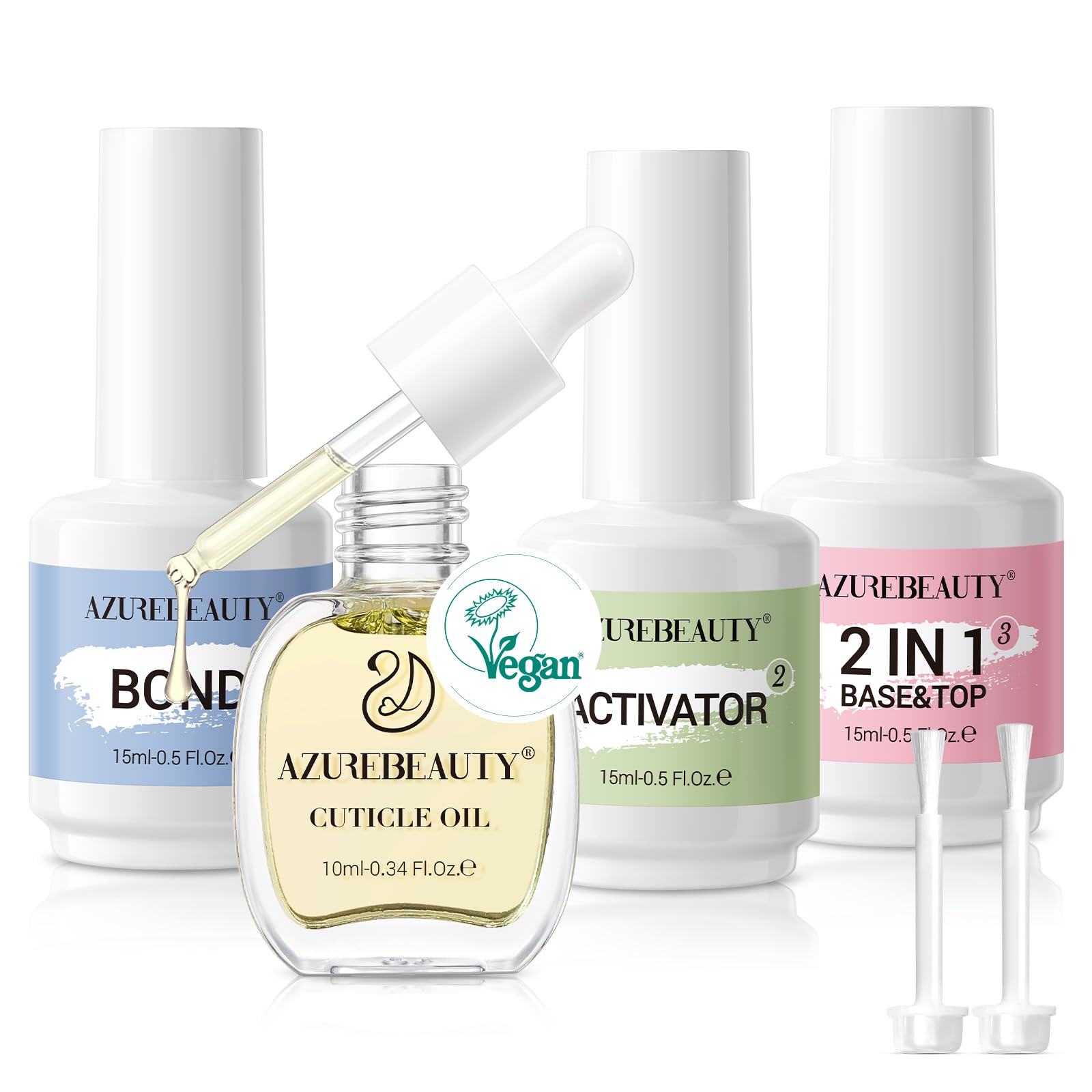 AZUREBEAUTY Dip Powder Liquid Set - 15ml/0.5oz Nail Repair Kit with Base Coat, Top Coat, Activator & Cuticle Oil - No UV Lamp Needed for Strong & Long-Lasting Dip Powder Nails - Perfect for Salon-Quality Manicures at Home or Professional Nail Art