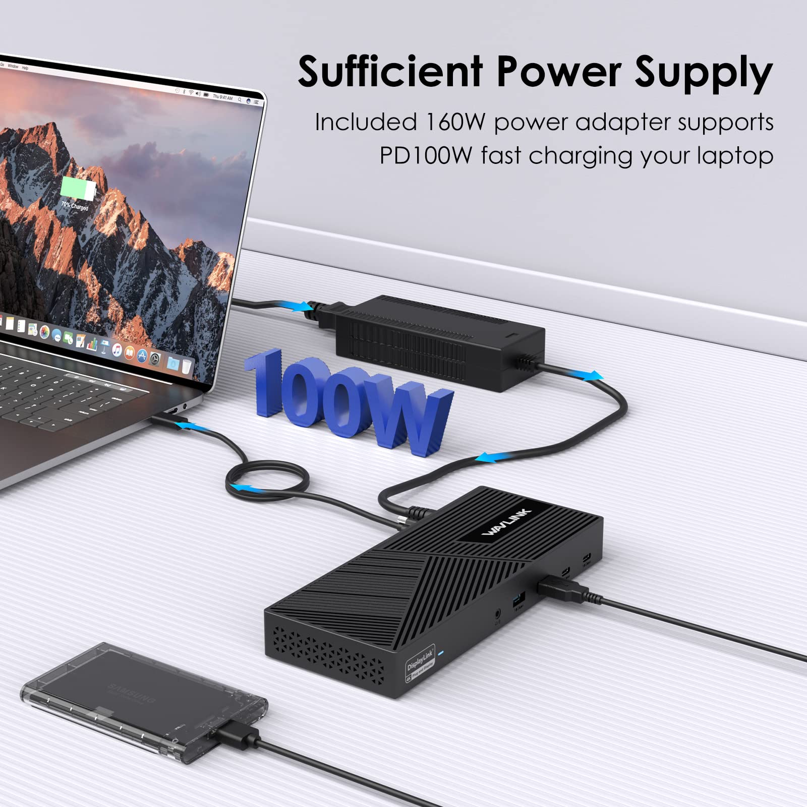 WAVLINK Triple Monitor Docking Station 4K@60Hz - Thunderbolt 4/3 & USB-C Compatible for Mac M1/M2/M3/M4 & Windows/Chrome - 3 HDMI, 2 DP, 100W Charging, 6 USB Ports, Ethernet, Audio - Perfect for Home Office & Multi-Screen Productivity