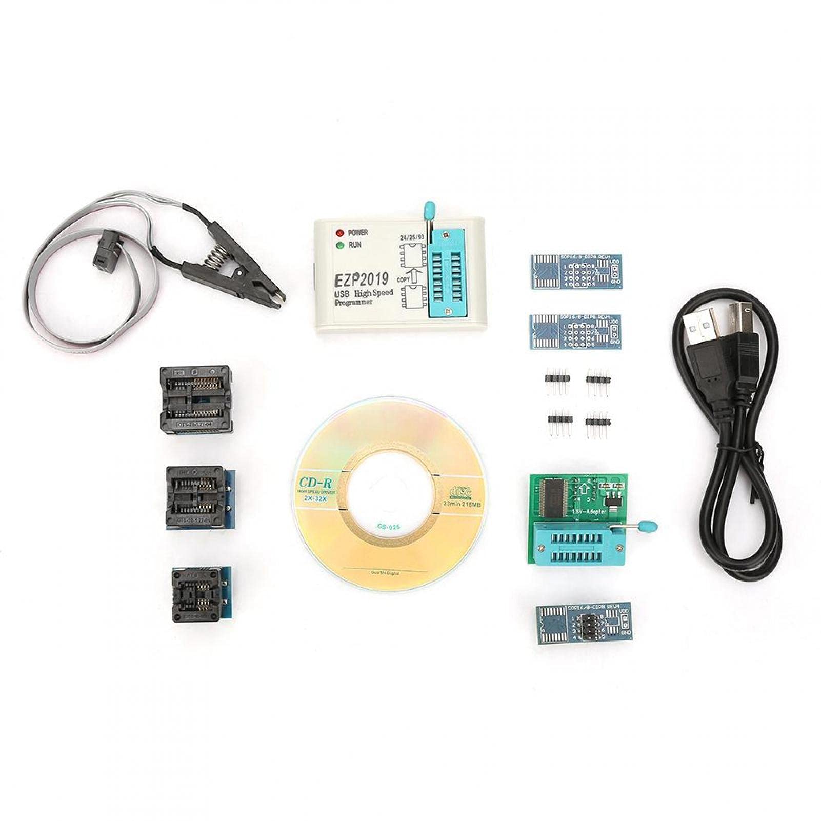 EZP2019 USB EEPROM BIOS Chip Programmer for 24 25 93 Series Flash Memory - Includes Sockets & Test Folder | Perfect for Computer Repair, Motherboard BIOS Updates, and Electronics DIY Projects