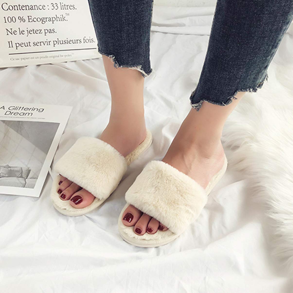 Kids Plush Open-Toe Slippers - Cozy Winter House Shoes for Boys & Girls | Christmas Couple Fuzzy Slippers for Indoor/Outdoor Use | Warm & Comfortable Home Footwear for Holidays, Gifts & Daily Wear