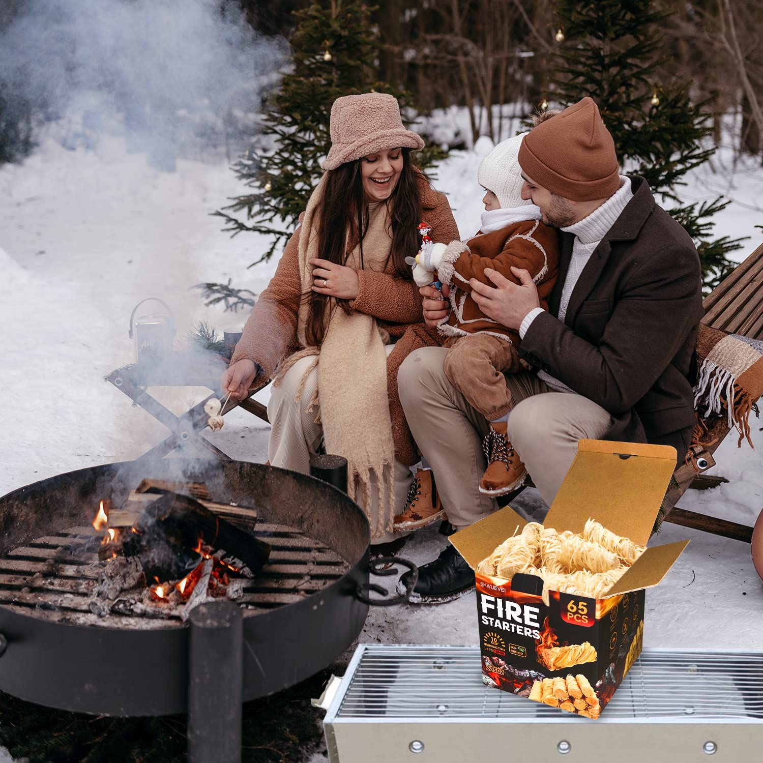 Shwueevei 65-Piece Natural Fire Starter Kit for Fireplace, Pellet Stove, Wood Stove, Fire Pit, Smoker, BBQ Grill & Pizza Oven - Quick Lighting Charcoal Starter for Camping, Backyard Bonfires & Outdoor Cooking