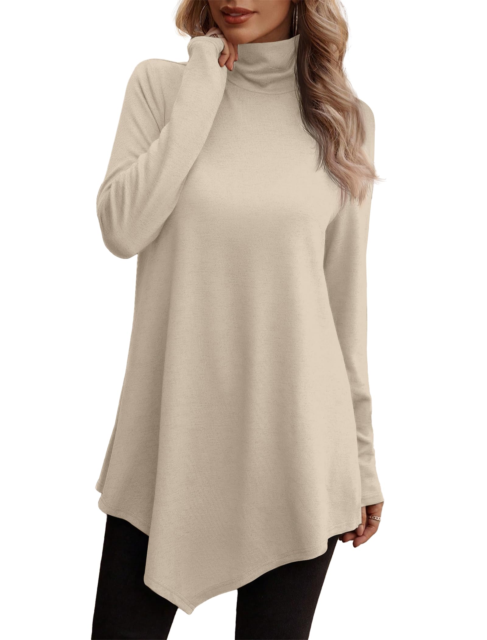 JUSTFASHIONNOW Women's Long Sleeve Turtle Neck Tunic Tops - Fall Casual & Dressy Shirts to Wear with Leggings | 2025 Fashion Trend | Perfect for Office, Date Night & Autumn Outfits