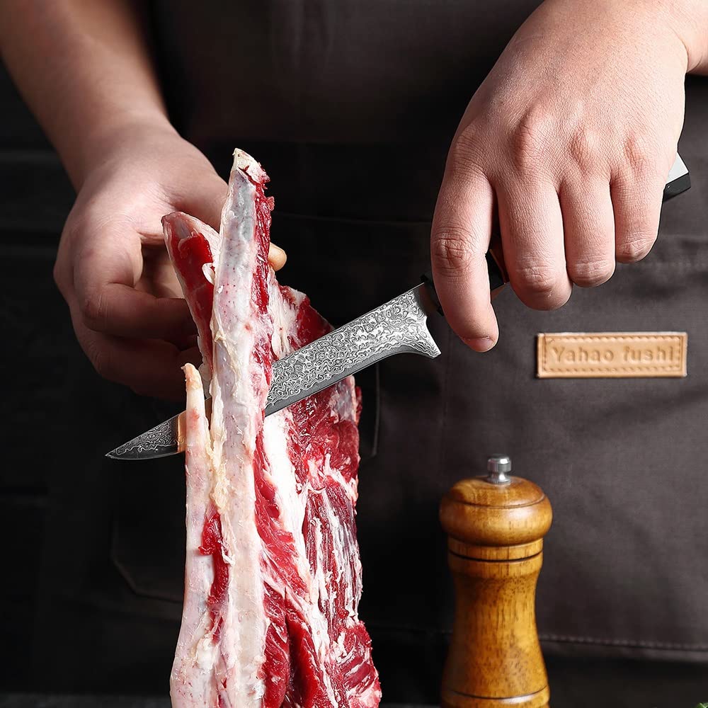 Premium Damascus Steel Kitchen Knife Set - 3-Piece Chef, Cleaver & Paring Knives with Resin & Horn Handle for Professional Cooking | Perfect for Home Chefs, Culinary Students & Restaurant Use (Color: B8800-3pcA)