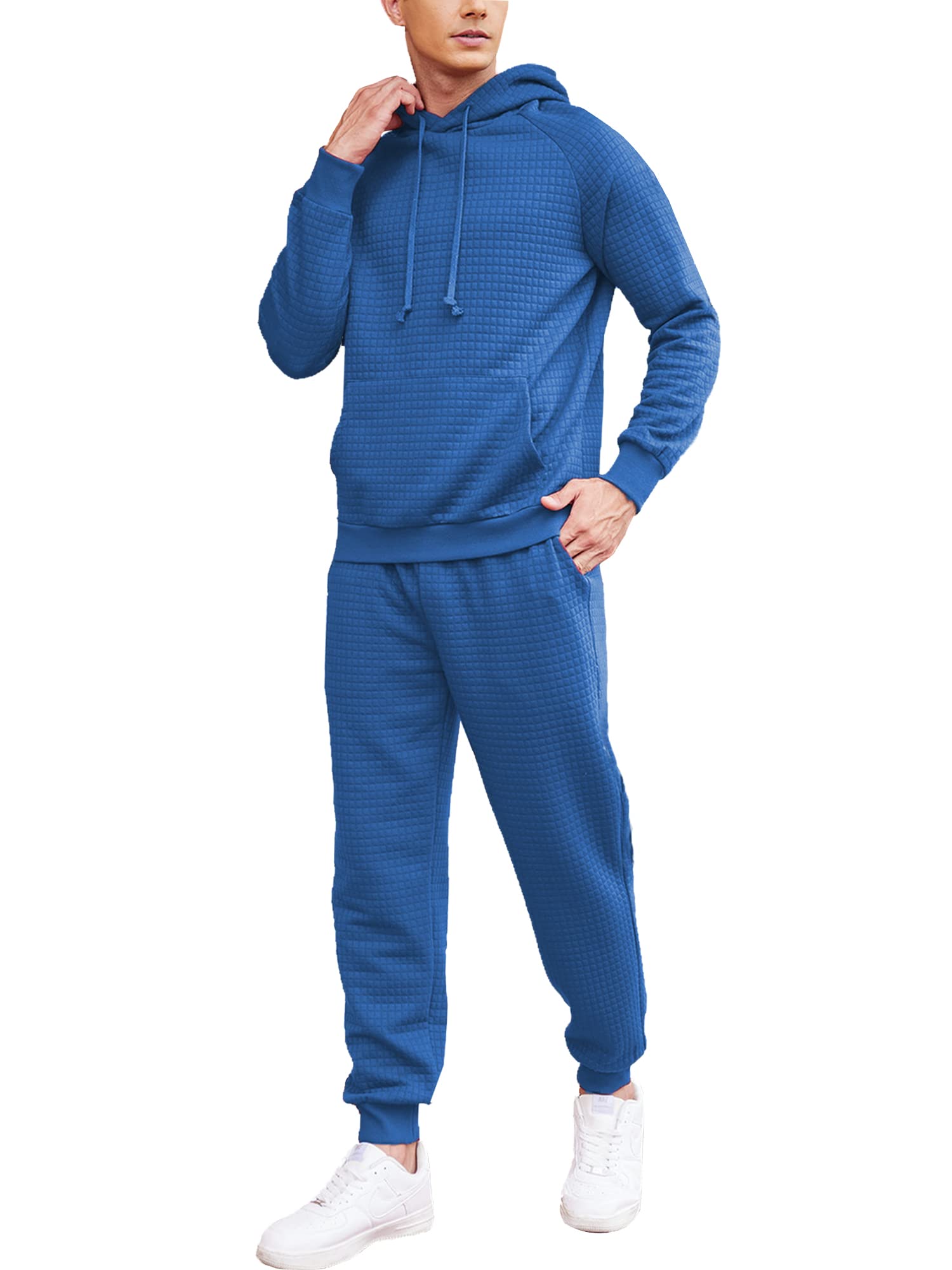 COOFANDY Men's 2 Piece Waffle Hoodie & Jogger Sweatsuit Set - Athletic Tracksuit with Pockets for Running, Gym & Casual Wear