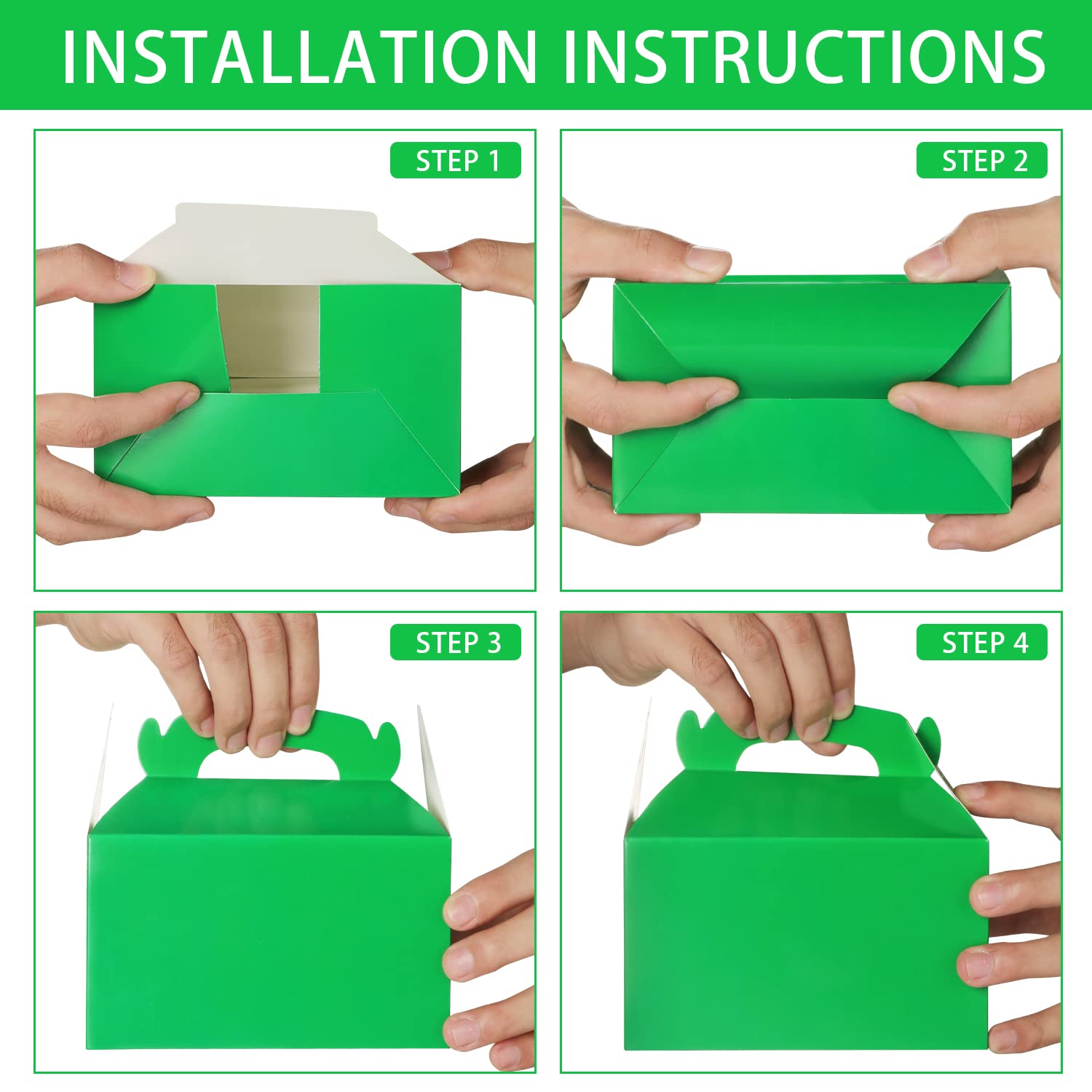24-Pack Green Party Favor Treat Boxes with Handles - Eco-Friendly Candy Cake Gift Boxes for Jungle Forest Birthday, Baby Shower, Wedding & St. Patrick's Day Party Decorations - Perfect for Snack Goodies and Party Favors
