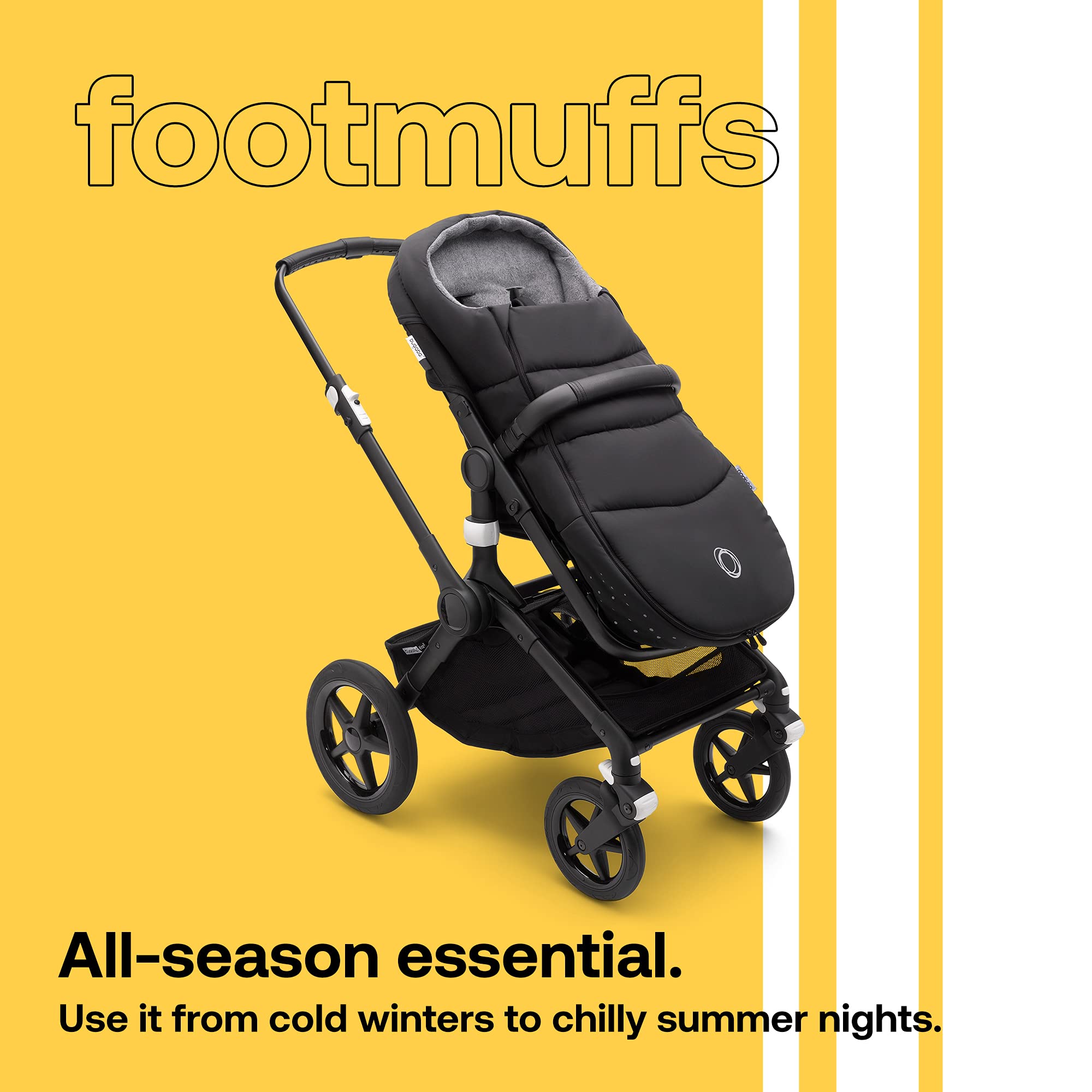 Bugaboo Footmuff - All-Season Weatherproof Stroller Accessory with Removable Climate Control & Reflective Trim - Midnight Black - Perfect for Winter Walks, Baby Stroller Comfort & Outdoor Adventures