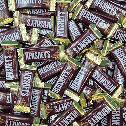 Hershey's Milk Chocolate with Almonds Snack Size Candy Bars - Crunchy Whole Almonds in Classic Milk Chocolate - Individually Wrapped Bulk Pack (1 Pound) - Perfect for Halloween, Party Favors, Office Snacks & Gift Baskets