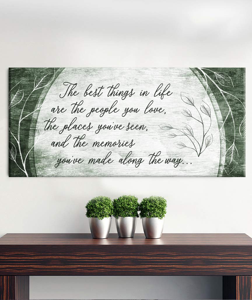 Wood Framed Canvas Wall Art - 'The Best Things in Life are The People You Love' Quote Sign - Ready to Hang Family Home Decor - Green 42x19 Inches - Perfect for Living Room, Bedroom & Office Wall Decor