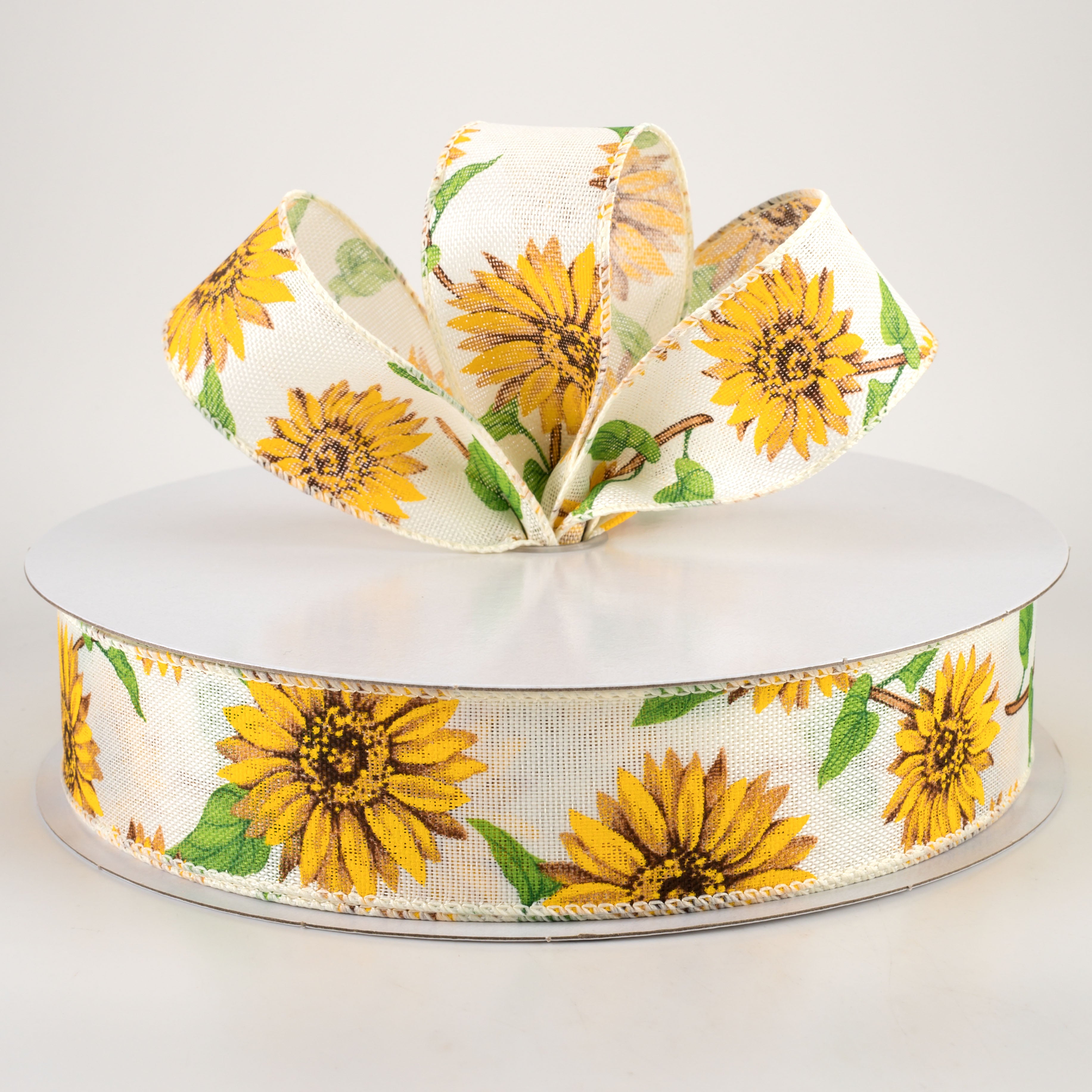 1.5 Inch Linen Sunflowers Ribbon - Ivory (50 Yards) for DIY Crafts, Gift Wrapping, Wedding Decorations and Scrapbooking