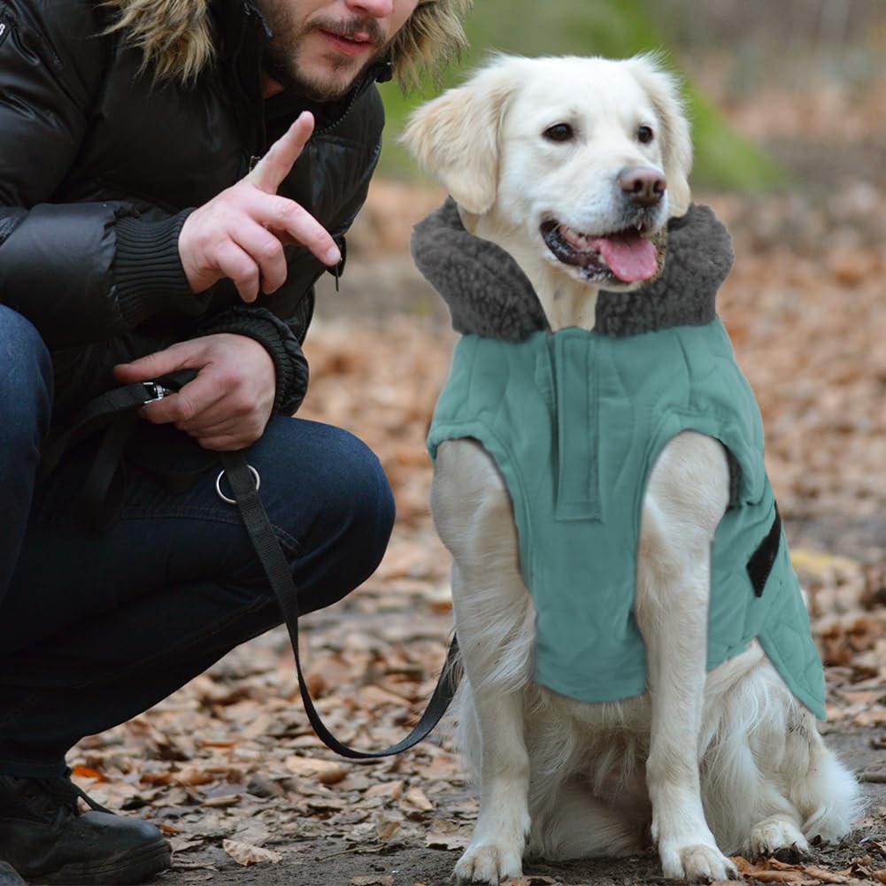 Warm Fleece Dog Winter Coat - Adjustable Dog Jacket with Nylon Buckle & Reflective Strips for Small, Medium & Large Dogs | Dark Turquoise | Perfect for Cold Weather Walks, Outdoor Adventures & Nighttime Safety