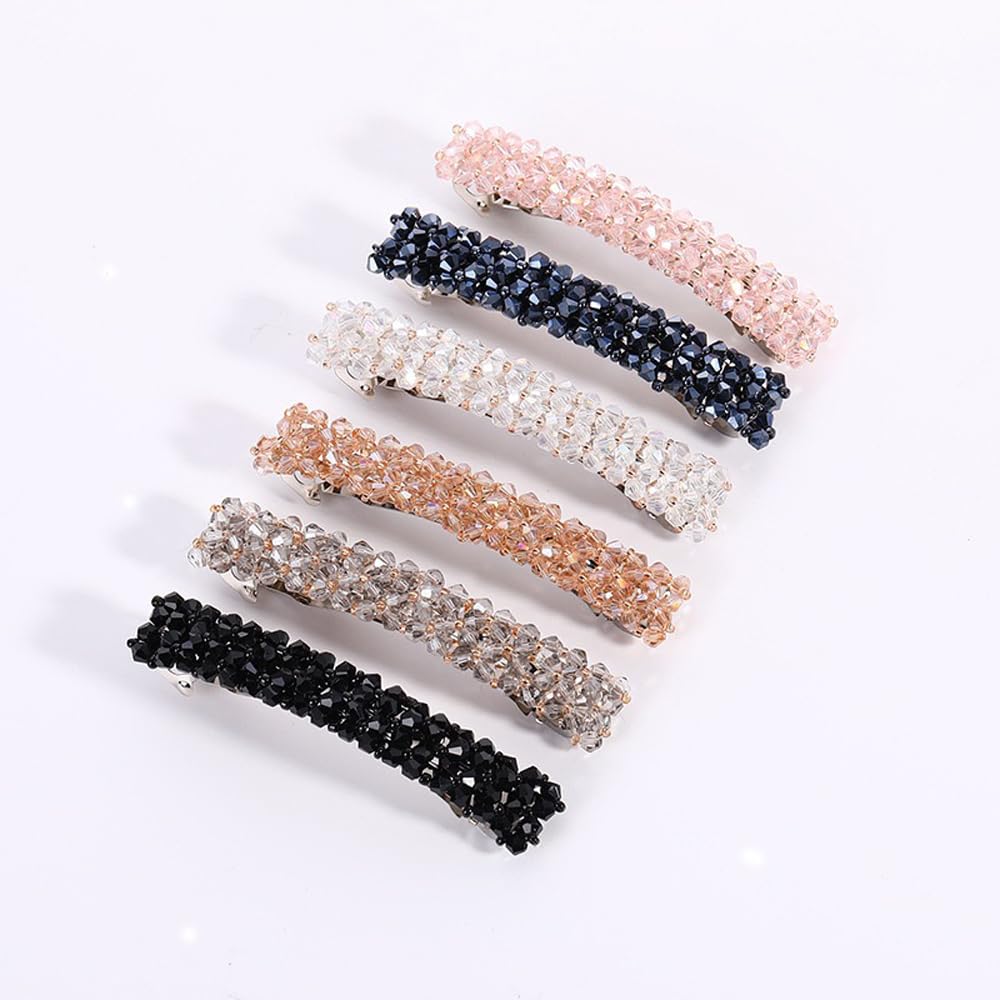 6 Pcs Crystal Hair Clips Set for Women & Girls - Shining Diva Fashion French Barrettes - Elegant Party Hair Accessories Combo for Weddings, Prom, Daily Styling