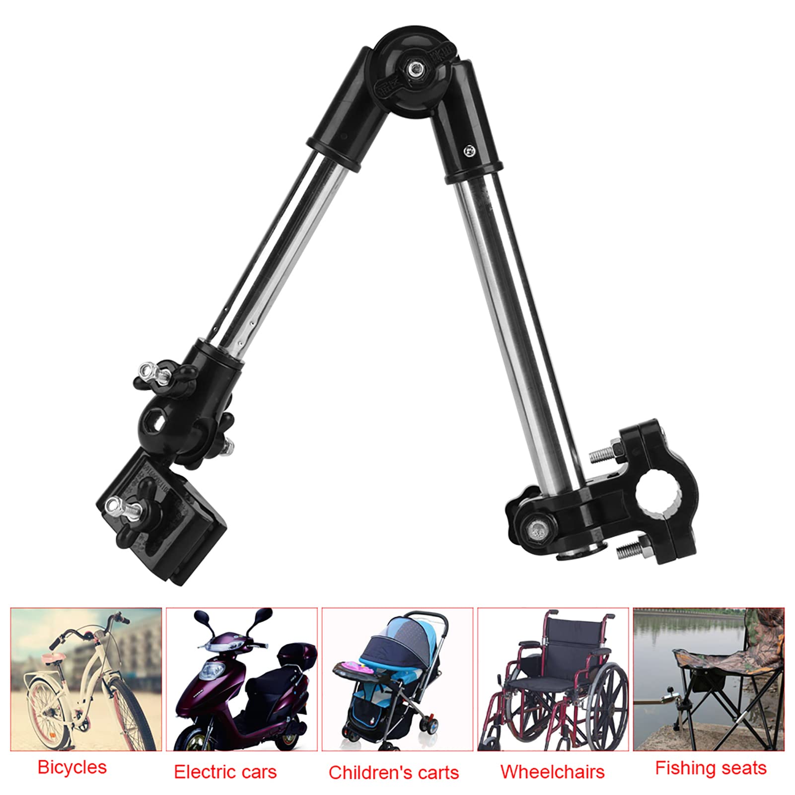 360° Adjustable Stainless Steel Umbrella Mount Holder for Wheelchair, Bicycle & Rollator - Black Stretch Umbrella Stand for Outdoor Activities, Rain Protection & Sun Shade