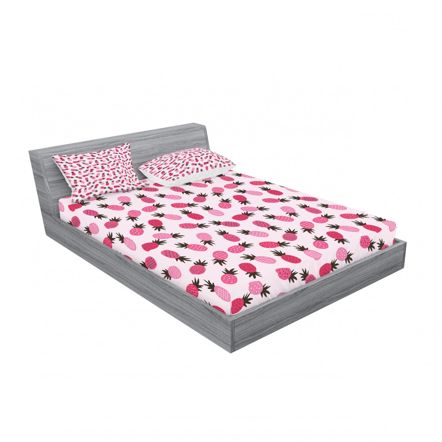 Ambesonne Pineapple 2-Piece Fitted Sheet & 4-Piece Pillow Sham Set - Doodled Exotic Tropical Style Bedding Decor in Pink, Black & Magenta - Queen Size - Perfect for Beach House, Summer Bedroom or Tropical Themed Decor