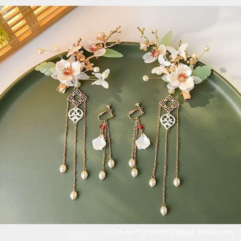 Vintage Pearl Flower Hairpins for Women - Bridal Hair Accessories, Hanfu Hair Sticks, Chinese Tassel Barrettes - Perfect for Weddings, Cosplay, and Traditional Hanfu Outfits