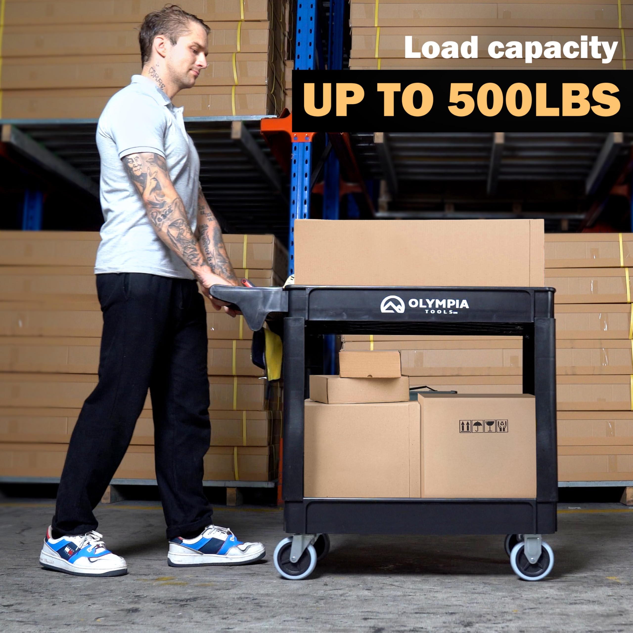 Heavy Duty Rolling Utility Cart with Wheels - 500 lbs Capacity for Warehouse & Garage Use
