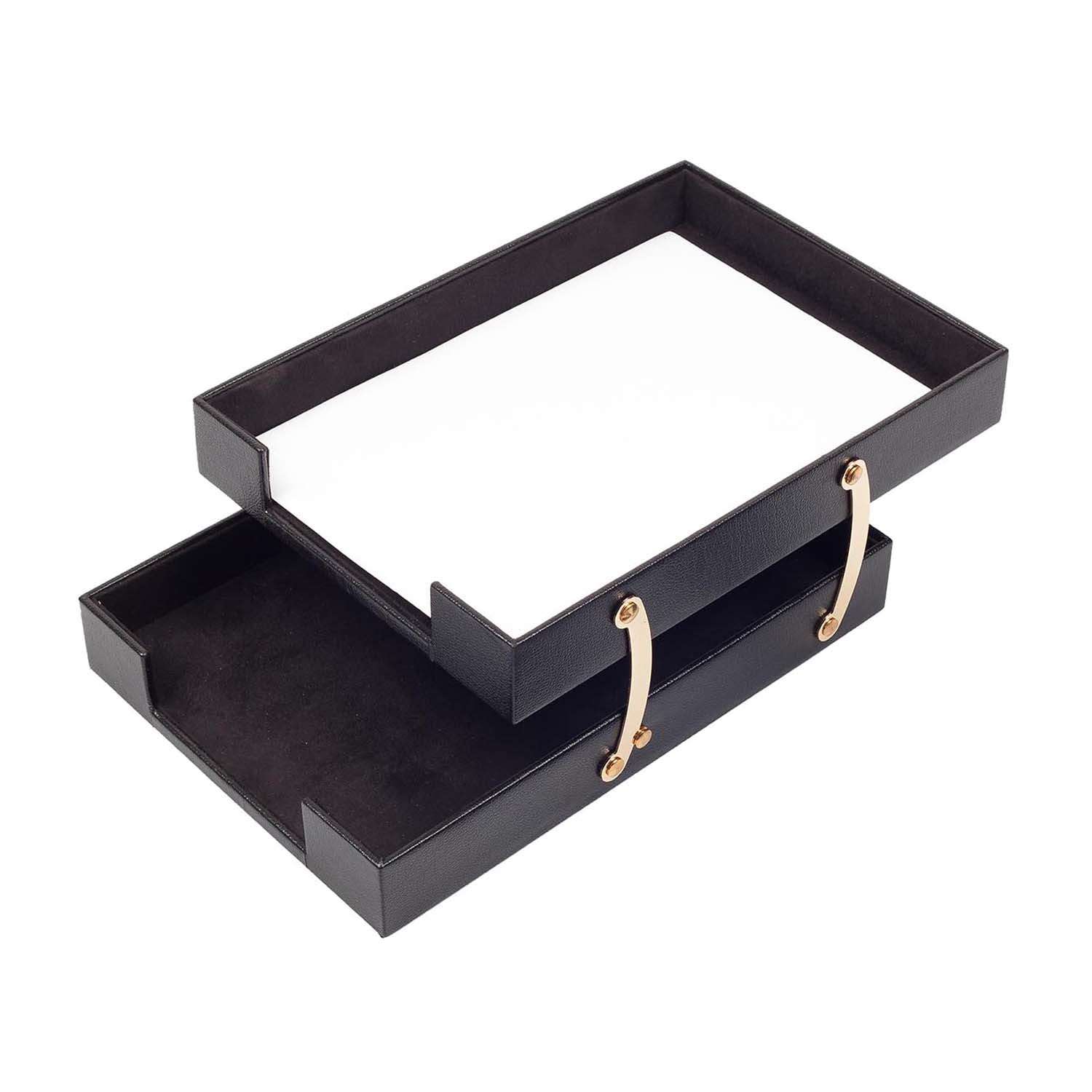 MOOG Leather Double Document Tray - Premium Office Organizer for Files, Papers & Folders - Perfect for Desk, Home & Office Organization