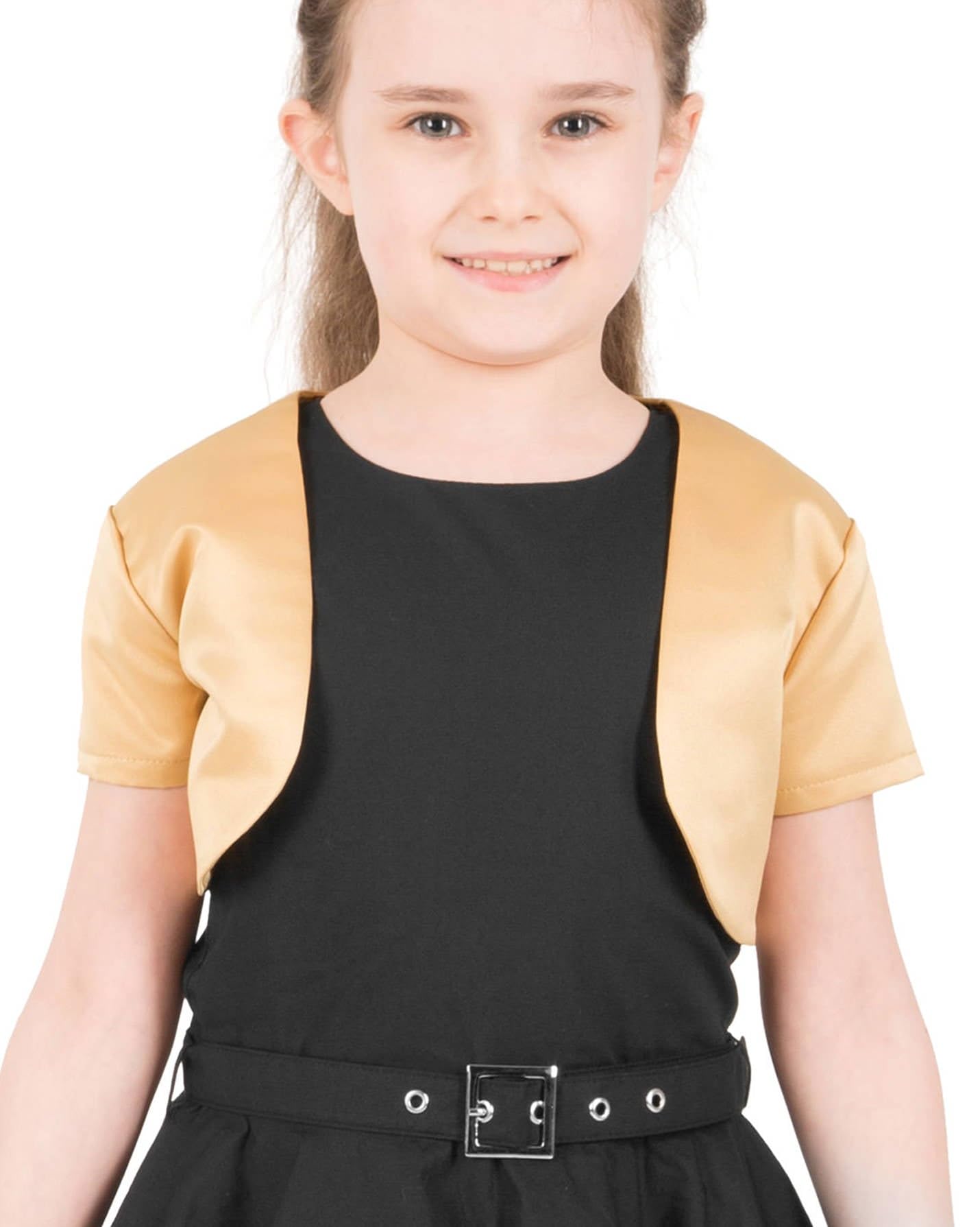 Black Butterfly Girls Satin Short Sleeve Bolero Shrug - Elegant Kids' Cover-Up for Weddings, Parties & Special Occasions