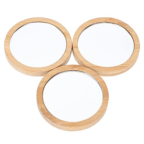FOMIYES 3-Pack Round Wooden Pocket Mirror - Compact Travel Makeup Mirror with Case, Small Beauty Mirror for Purse & On-the-Go Touch Ups | Perfect for Travel, Home Vanity & Gift Giving