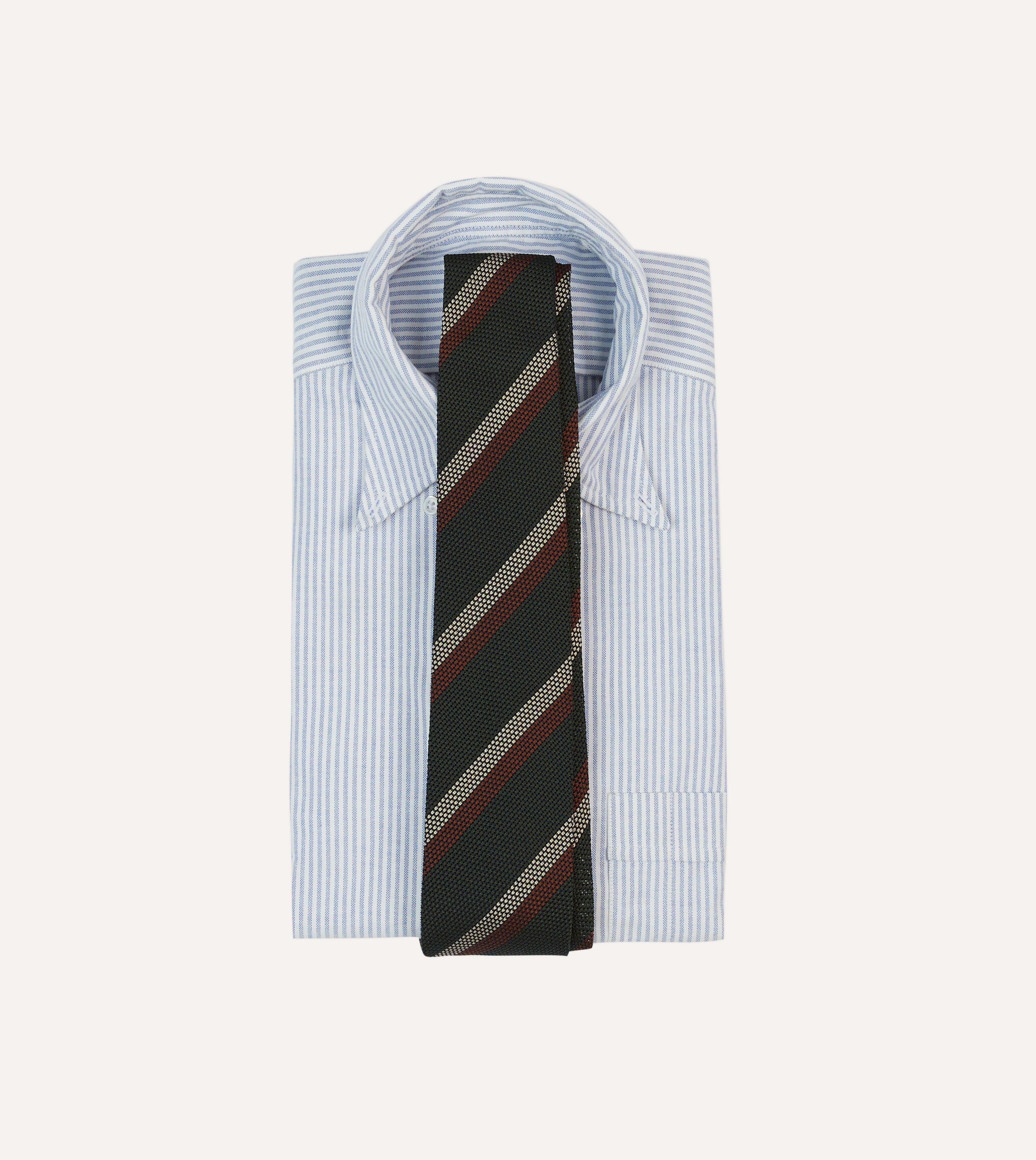 Premium Hand Rolled Silk Grenadine Tie - Green, White & Brown Double Stripe Pattern - Perfect for Business, Weddings & Formal Occasions