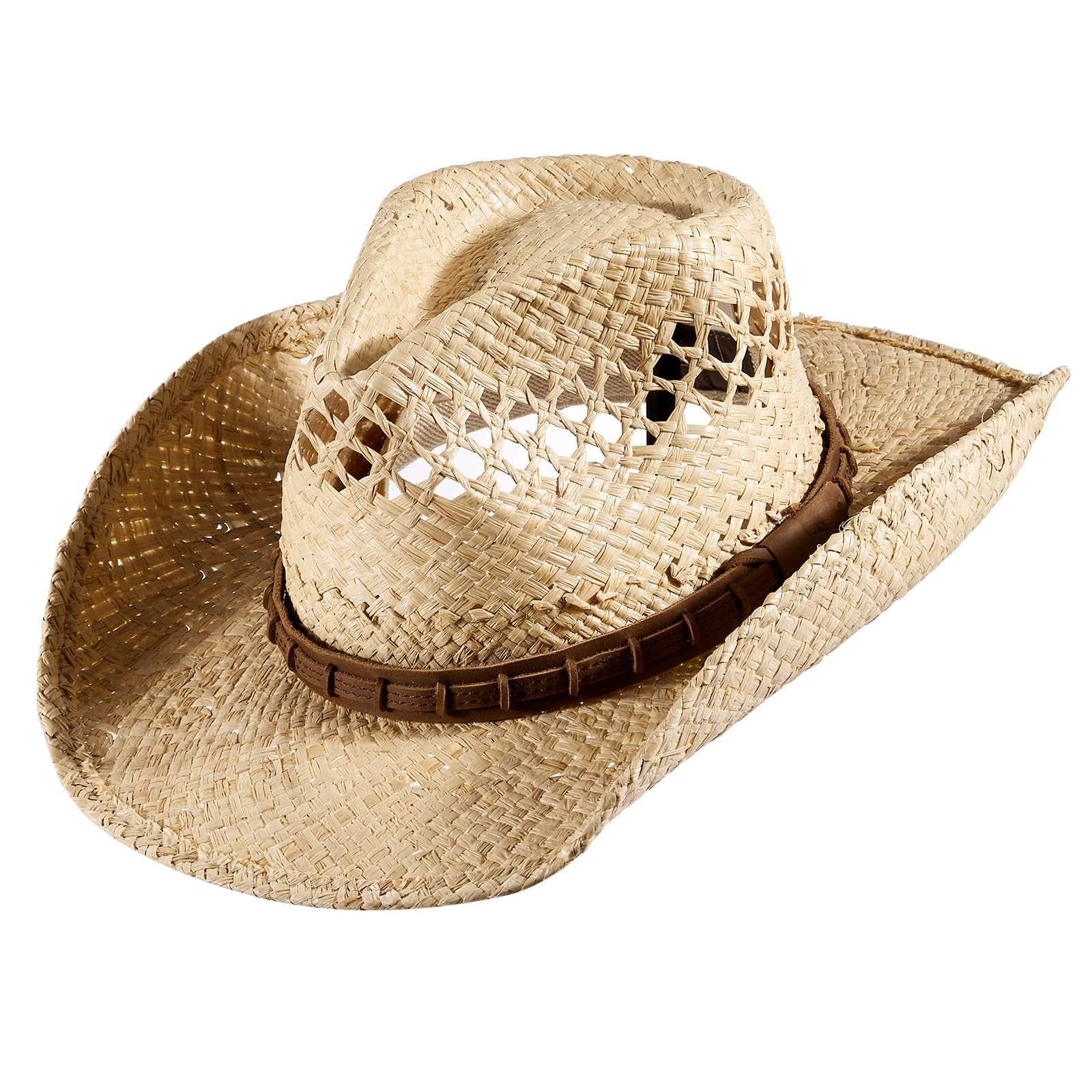 Stylish Brown Straw Cowboy Hat for Men & Women - Western Cowgirl Hat with Decorative Band | Perfect for Ranchers, Country Music Festivals & Outdoor Adventures